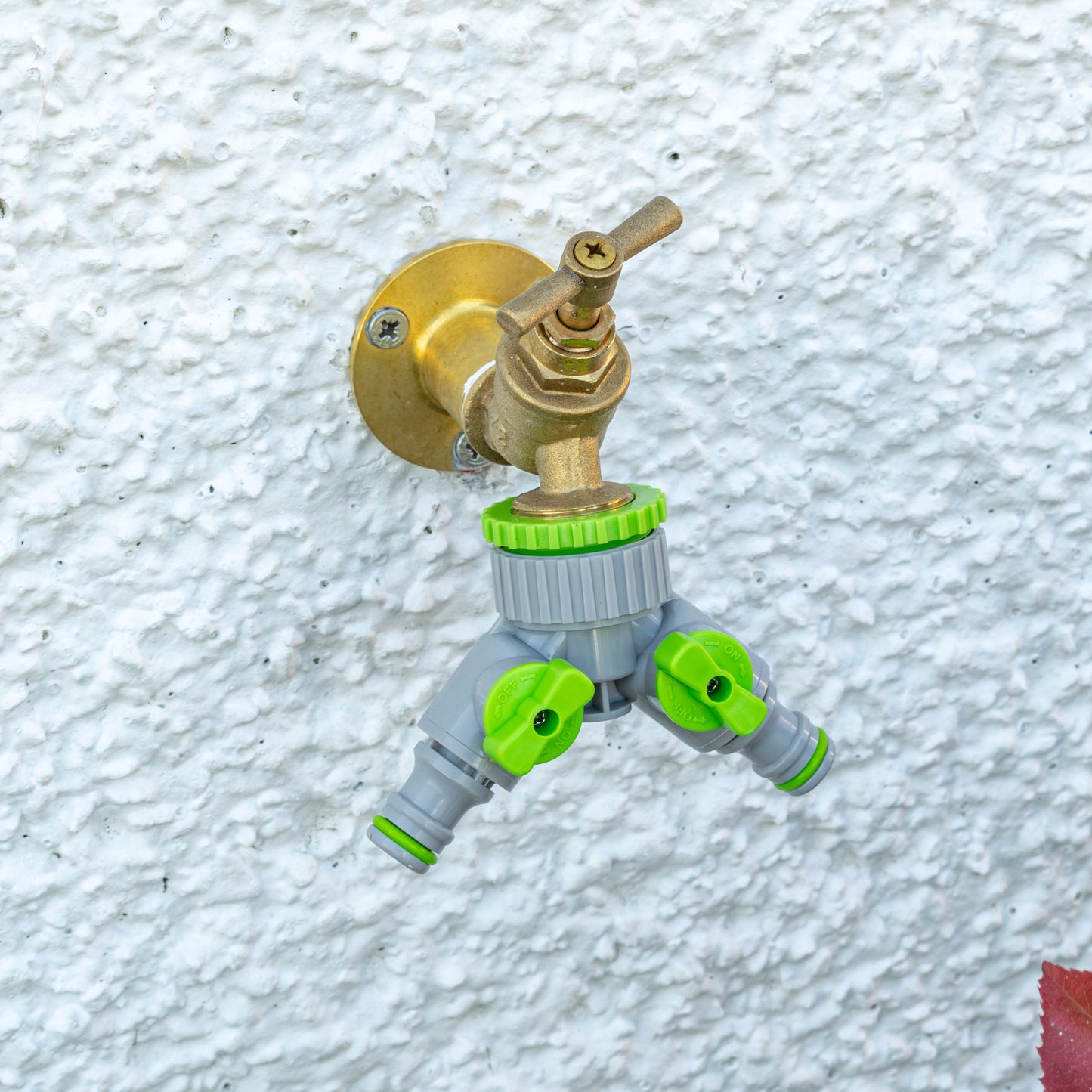 Green/Grey 1” or ¾” BSP Female Dual Outlet Tap Fitting with Valves