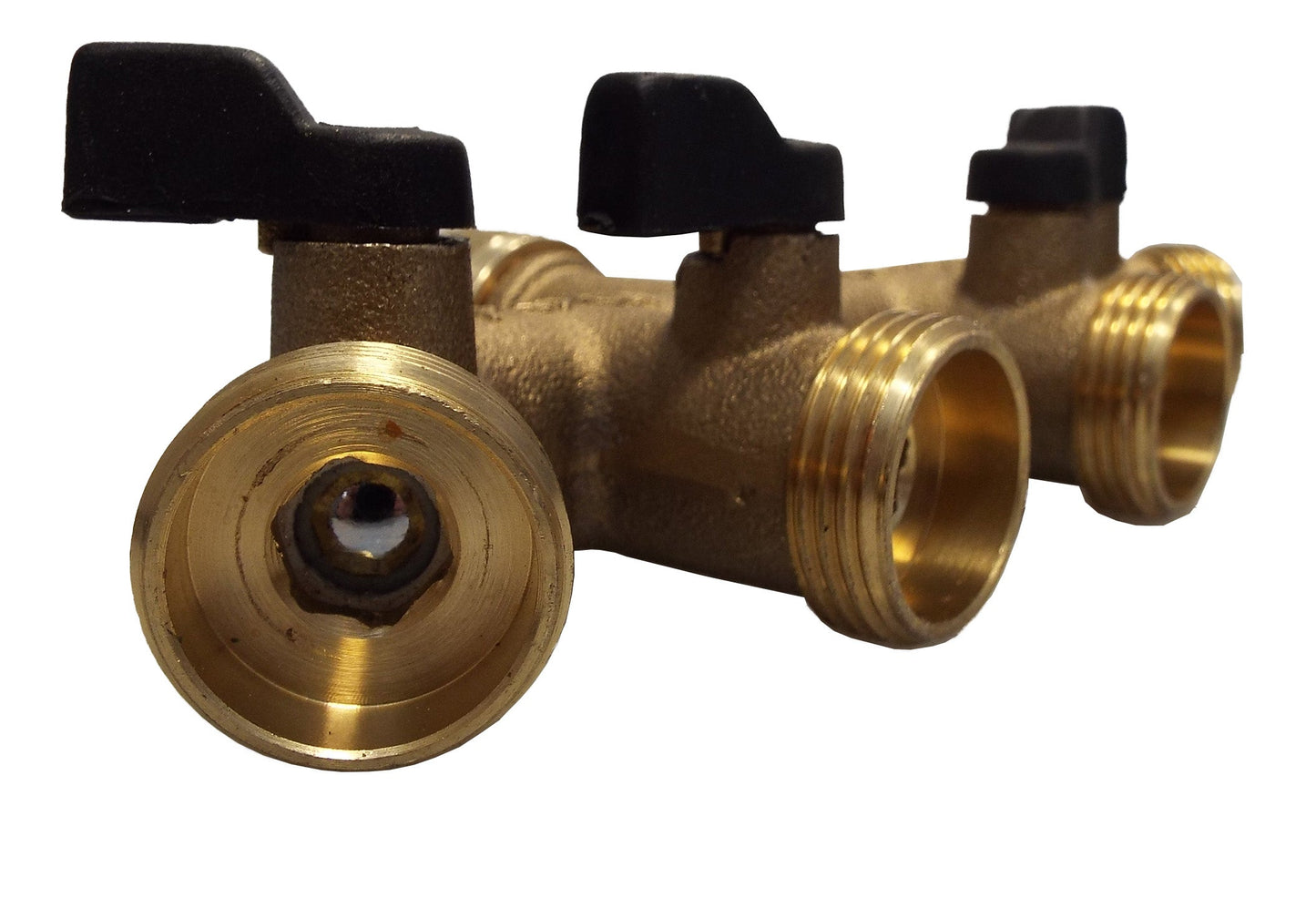 4-Way Brass Manifold with Valves and Threaded Outlets