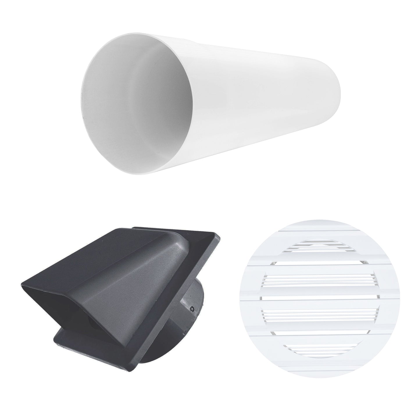 Round Through-Wall Ventilation Set with Bella Interior Grille and Graphite External Vent