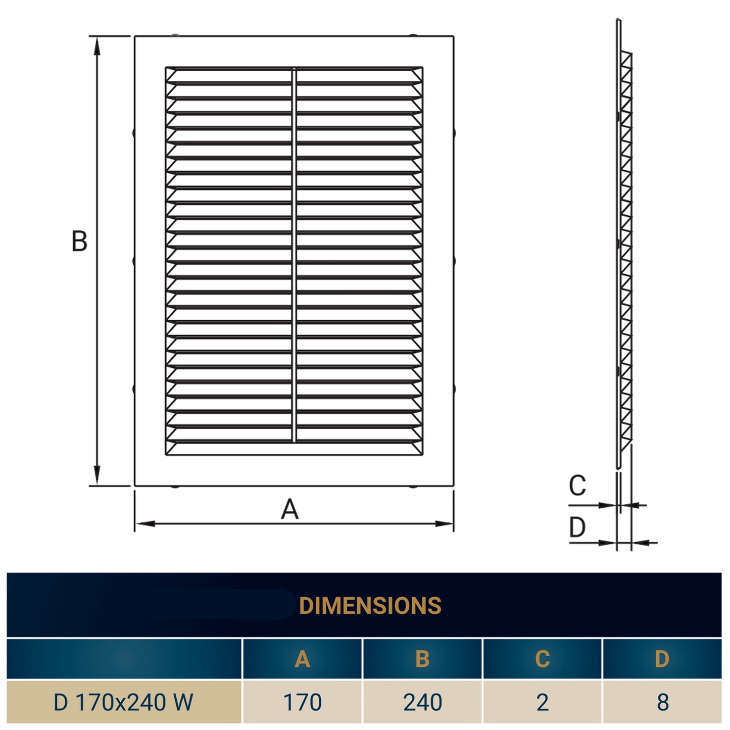 240mm x 170mm Louvre Vent D/170x240W with Insect Screen