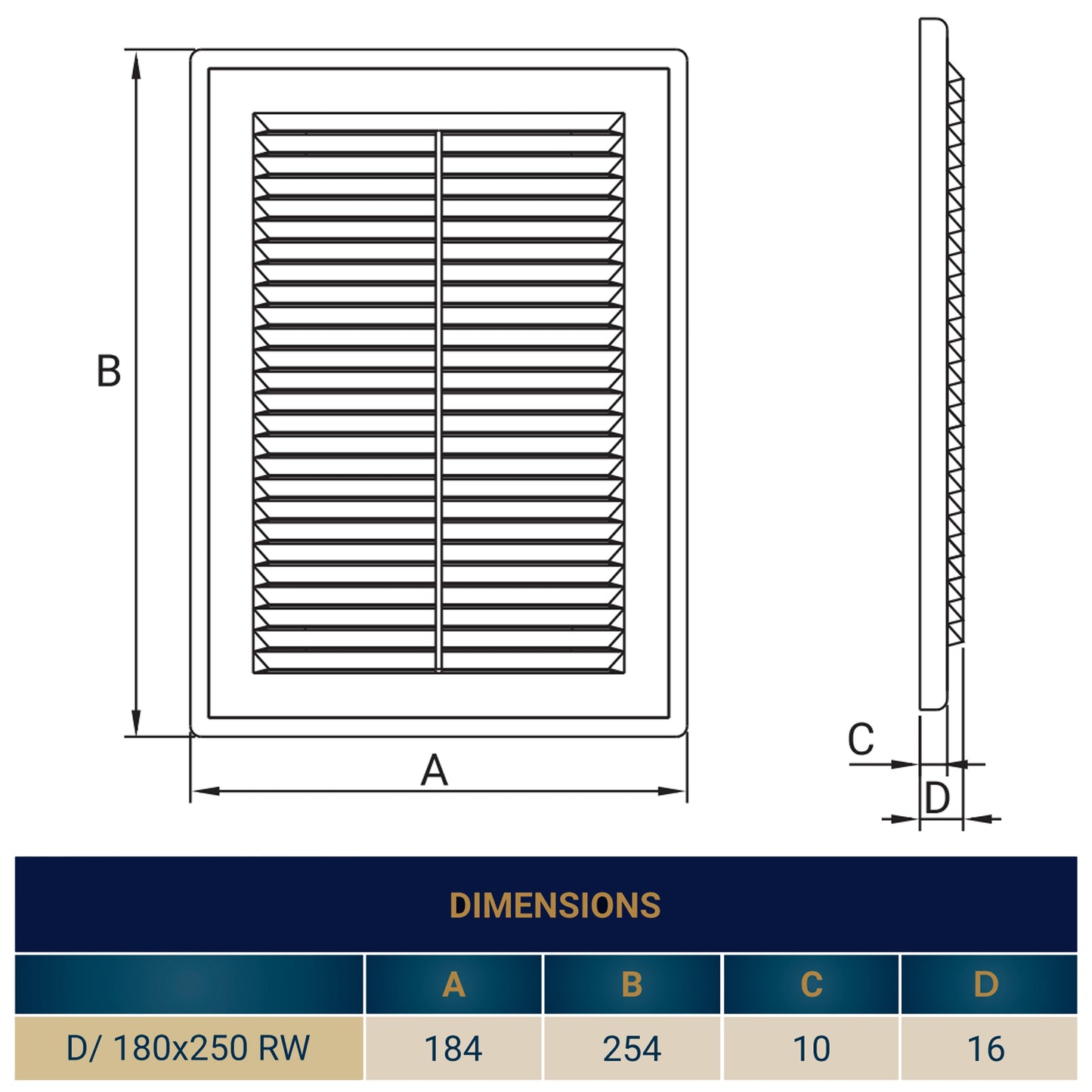 180mm x 250mm Classic Louvre Vent D/180X250RW with Insect Screen