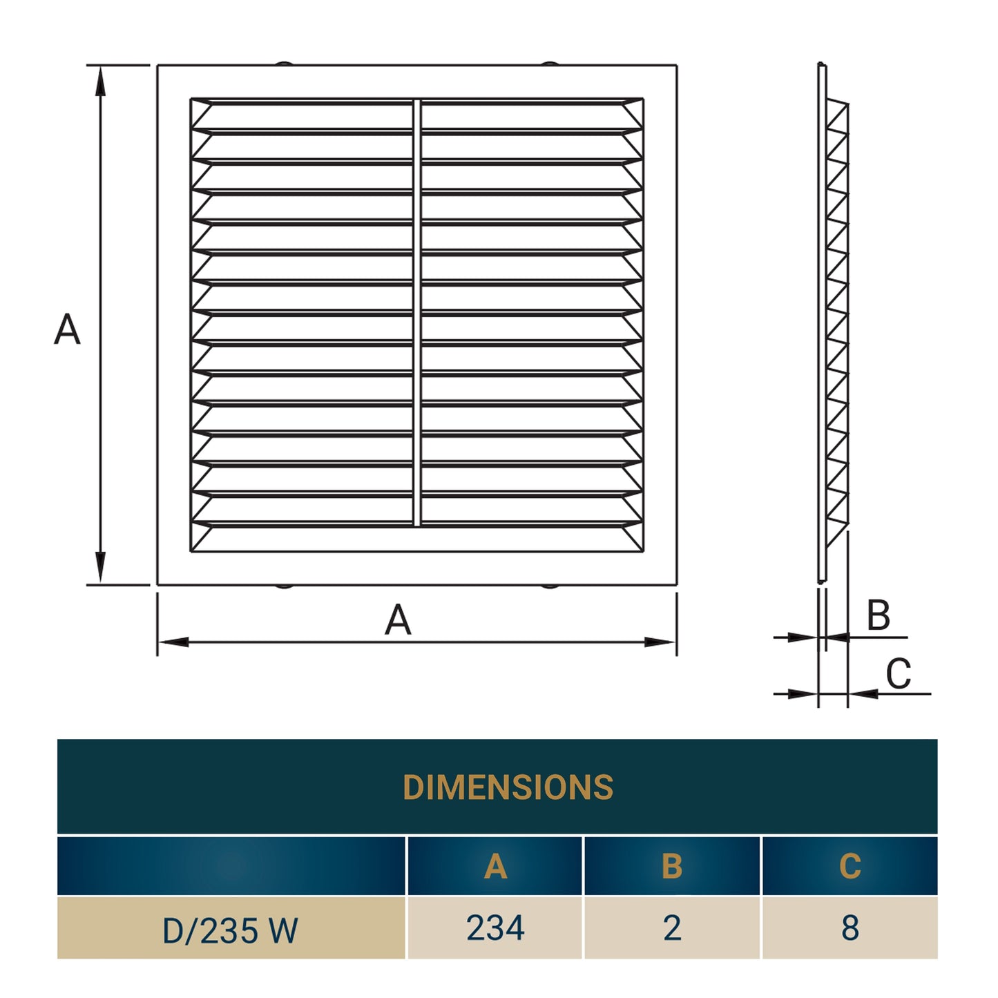 235mm x 235mm Louvre Vent D/235W with Insect Screen