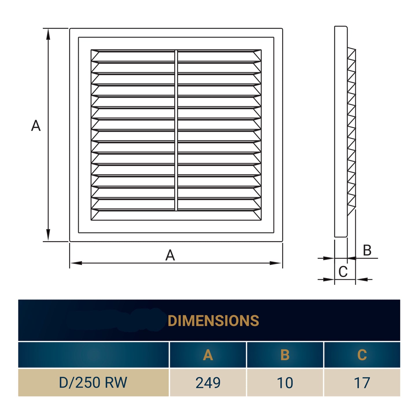 250mm Classic Louvre Vent D/250RW