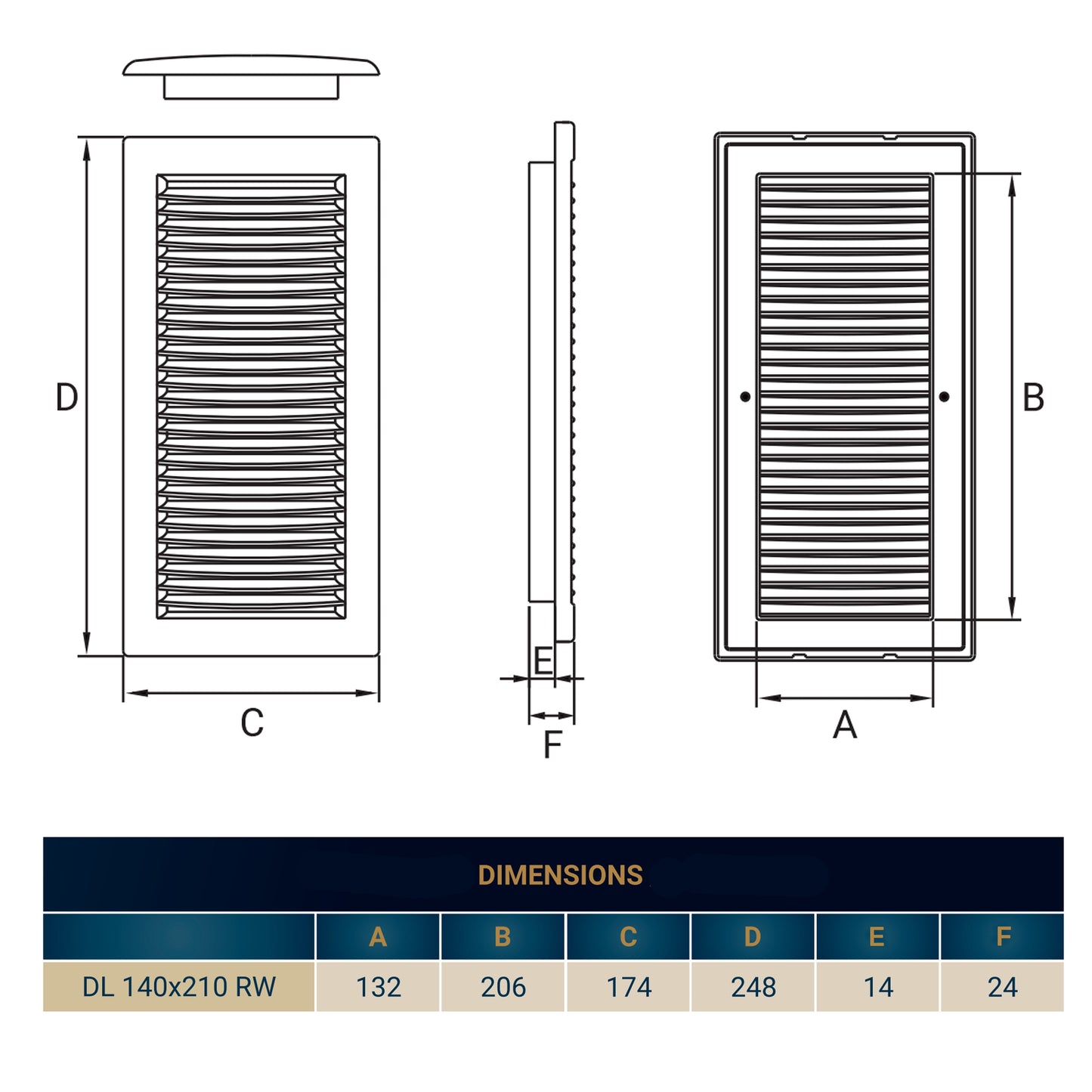 White Louvre Vent DL/140X210 RW LUX with Insect Mesh