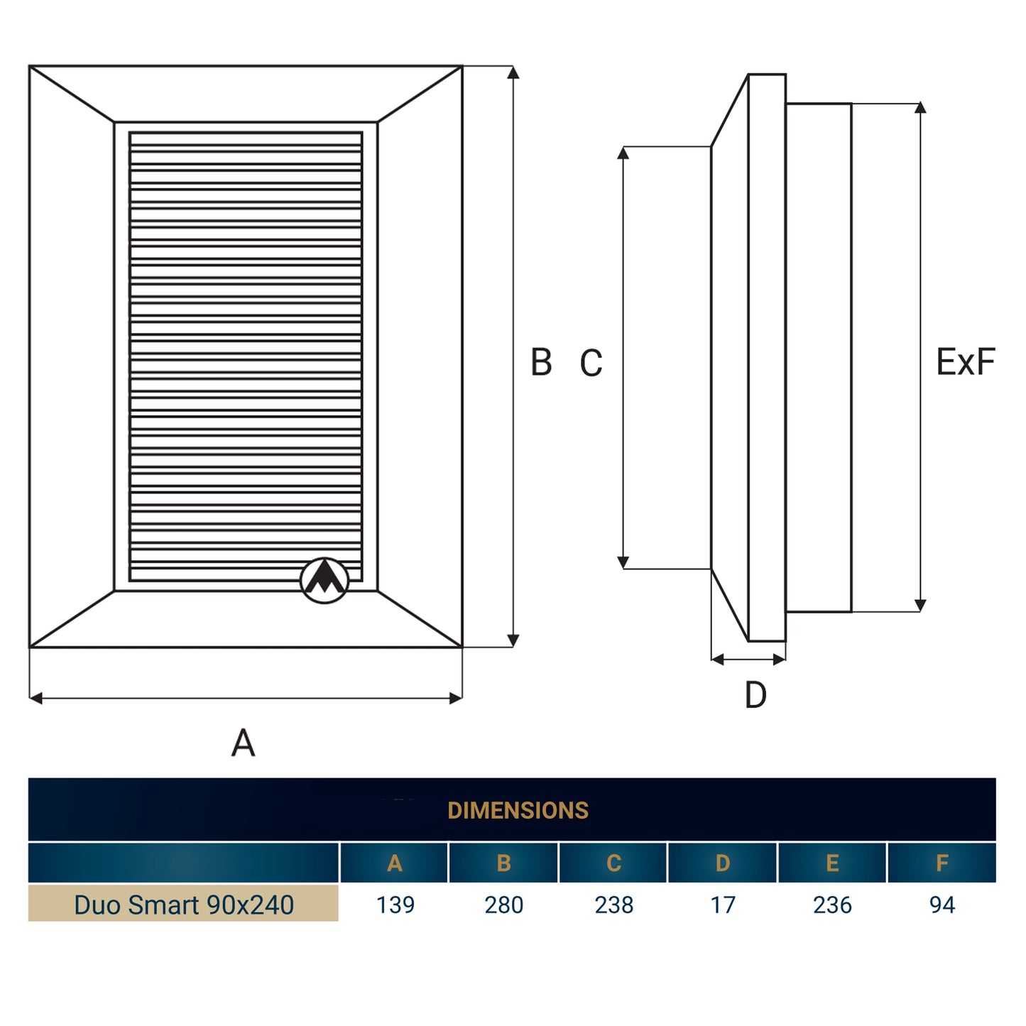 Duo Smart Louvre Vent 90mm x 240mm with Insect Mesh