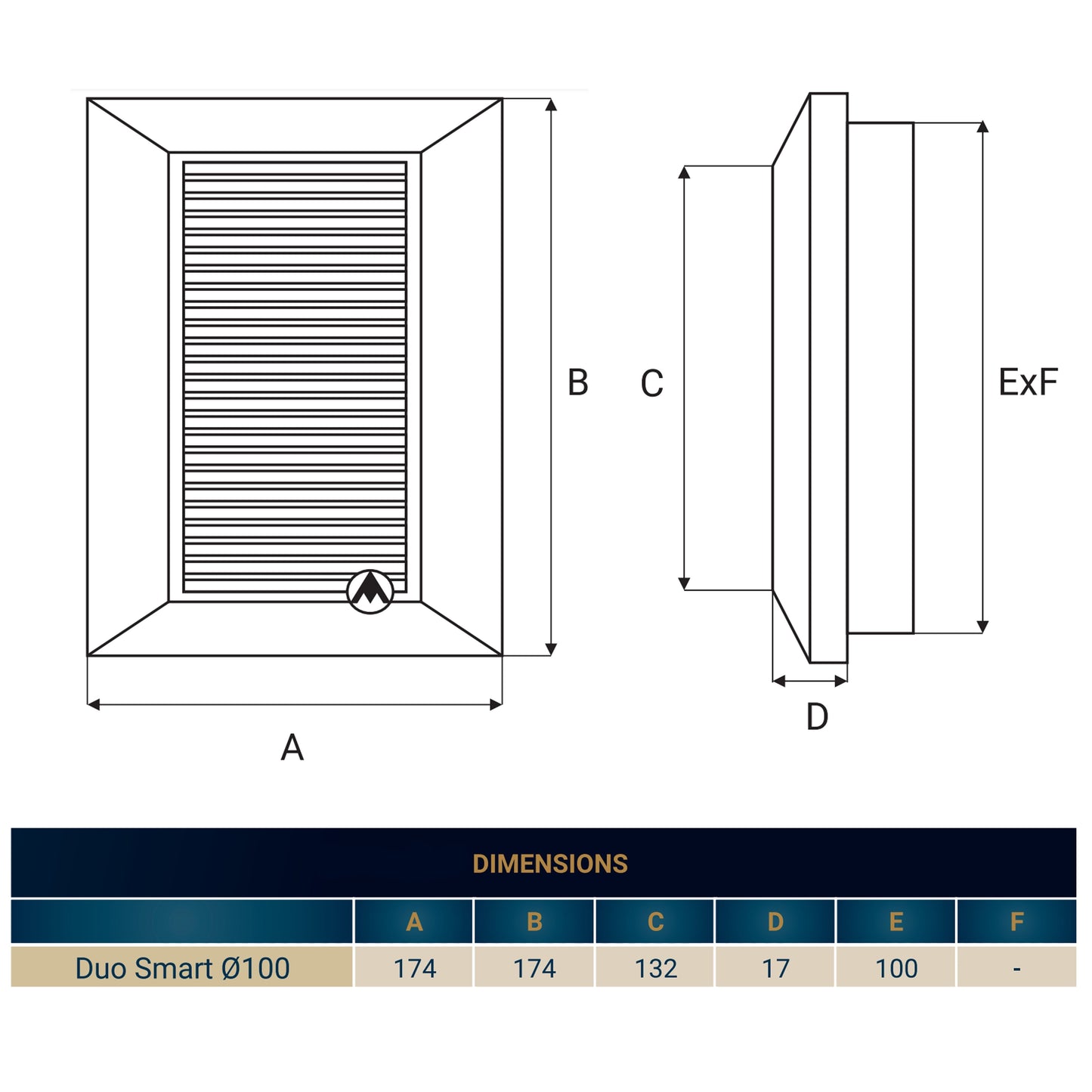White Duo Smart Louvre Vent 135 fi 100mm with Insect Mesh