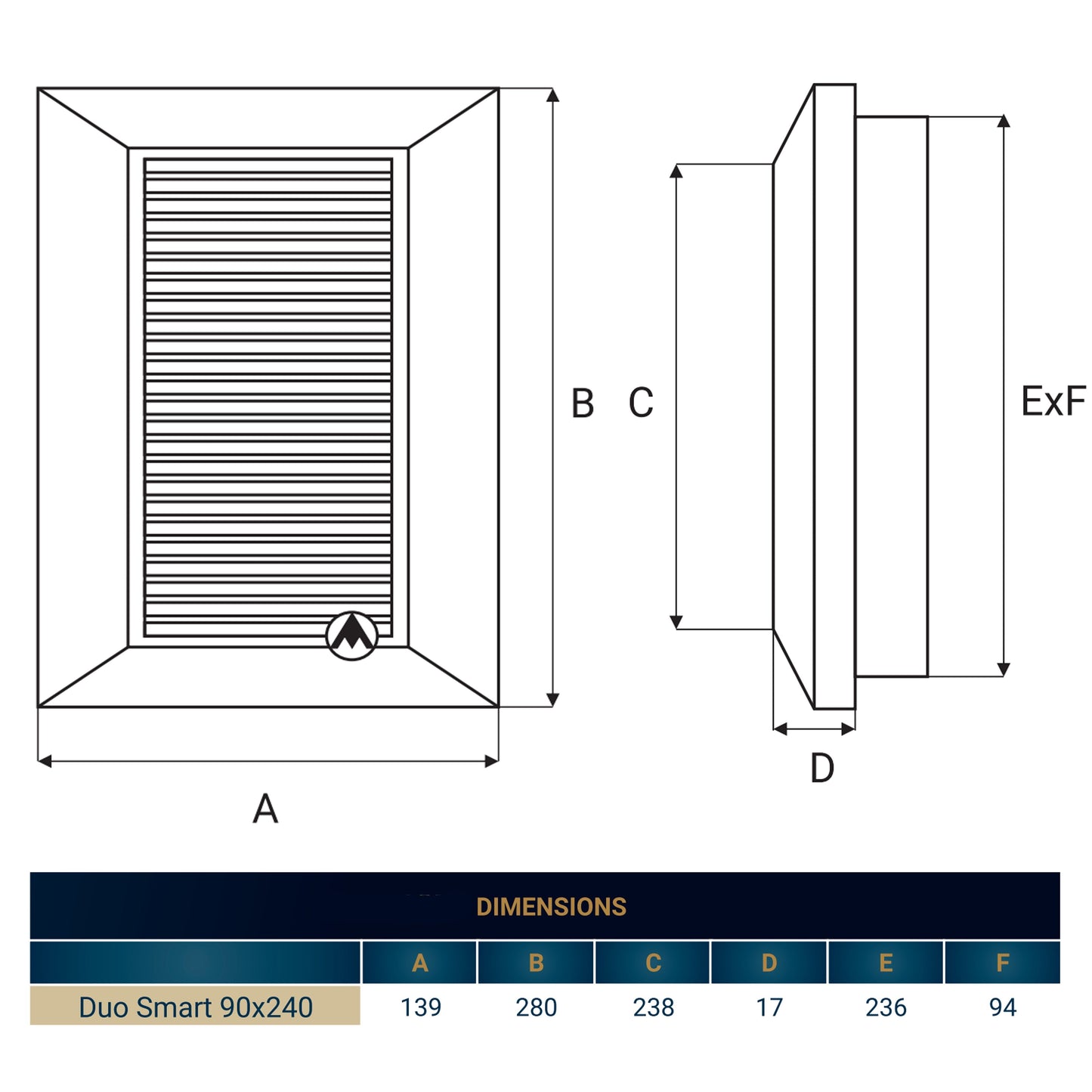 Brown Duo Smart Louvre Vent 90mm x 240mm with Insect Mesh