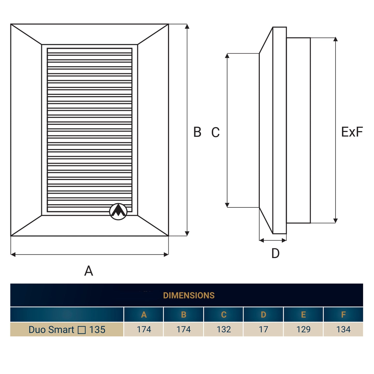 Graphite Duo Smart Louvre Vent 135G 135mm with Insect Mesh