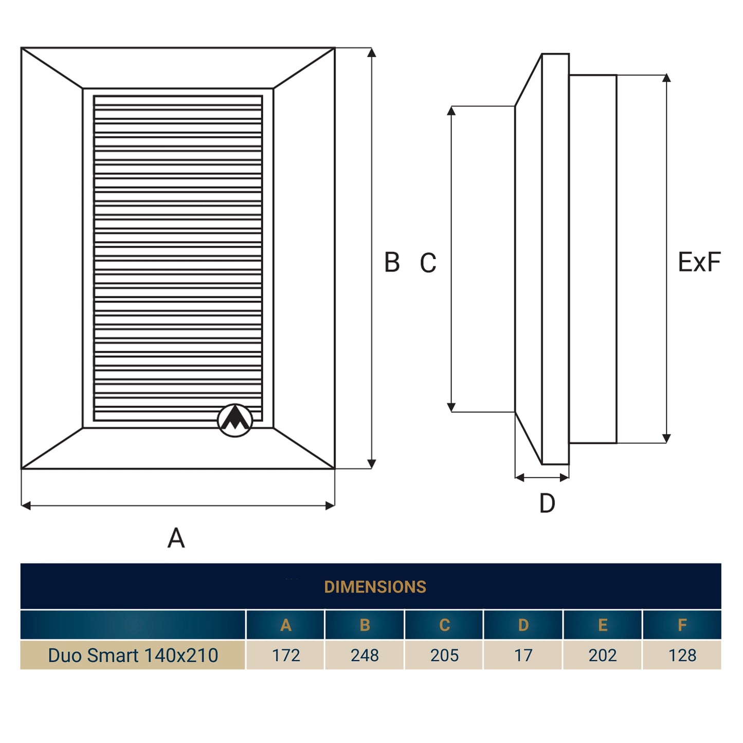 Graphite Duo Smart Louvre Vent 140mm x 210mm with Insect Mesh