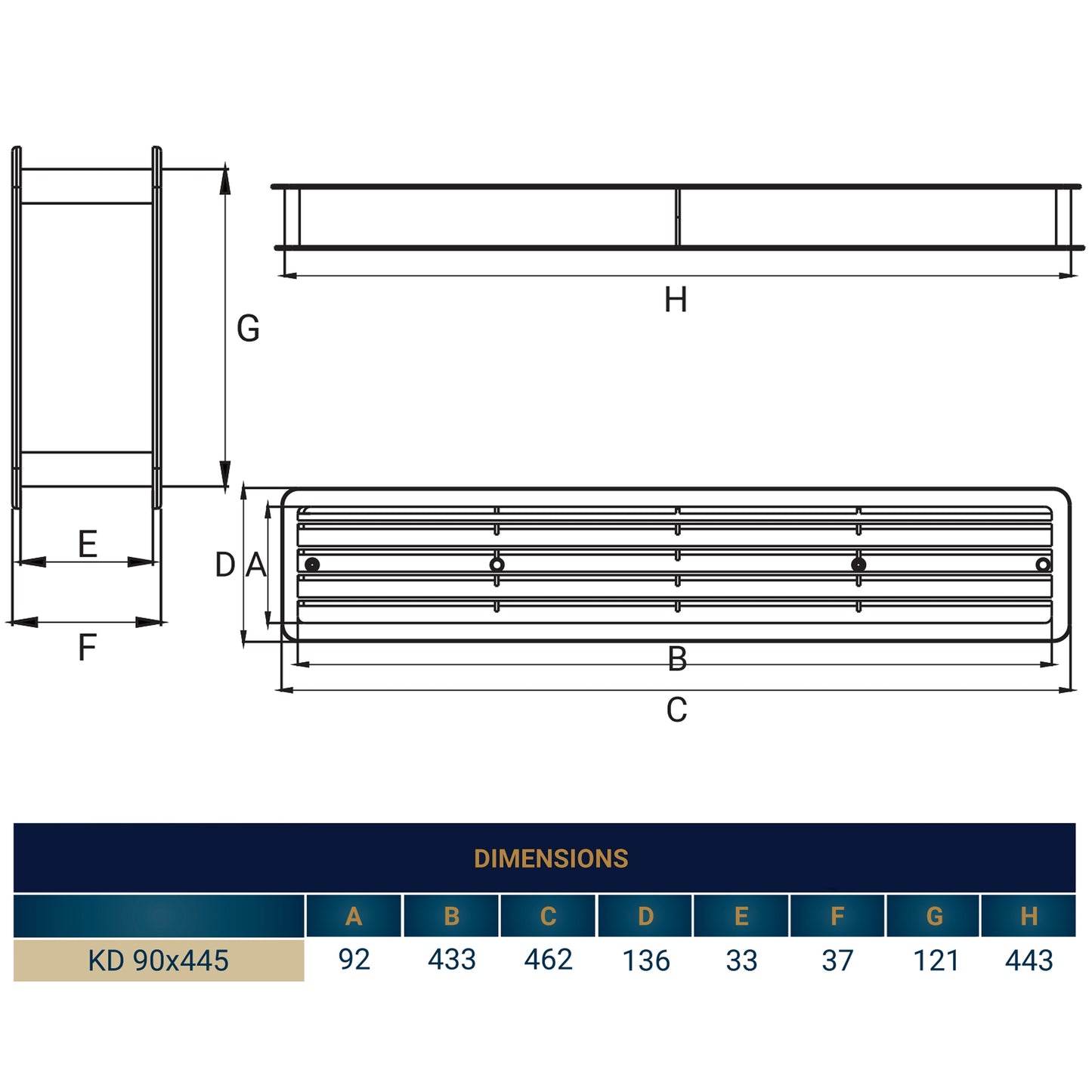 KD Series Louvre Vent for Door, 90mm-445mm