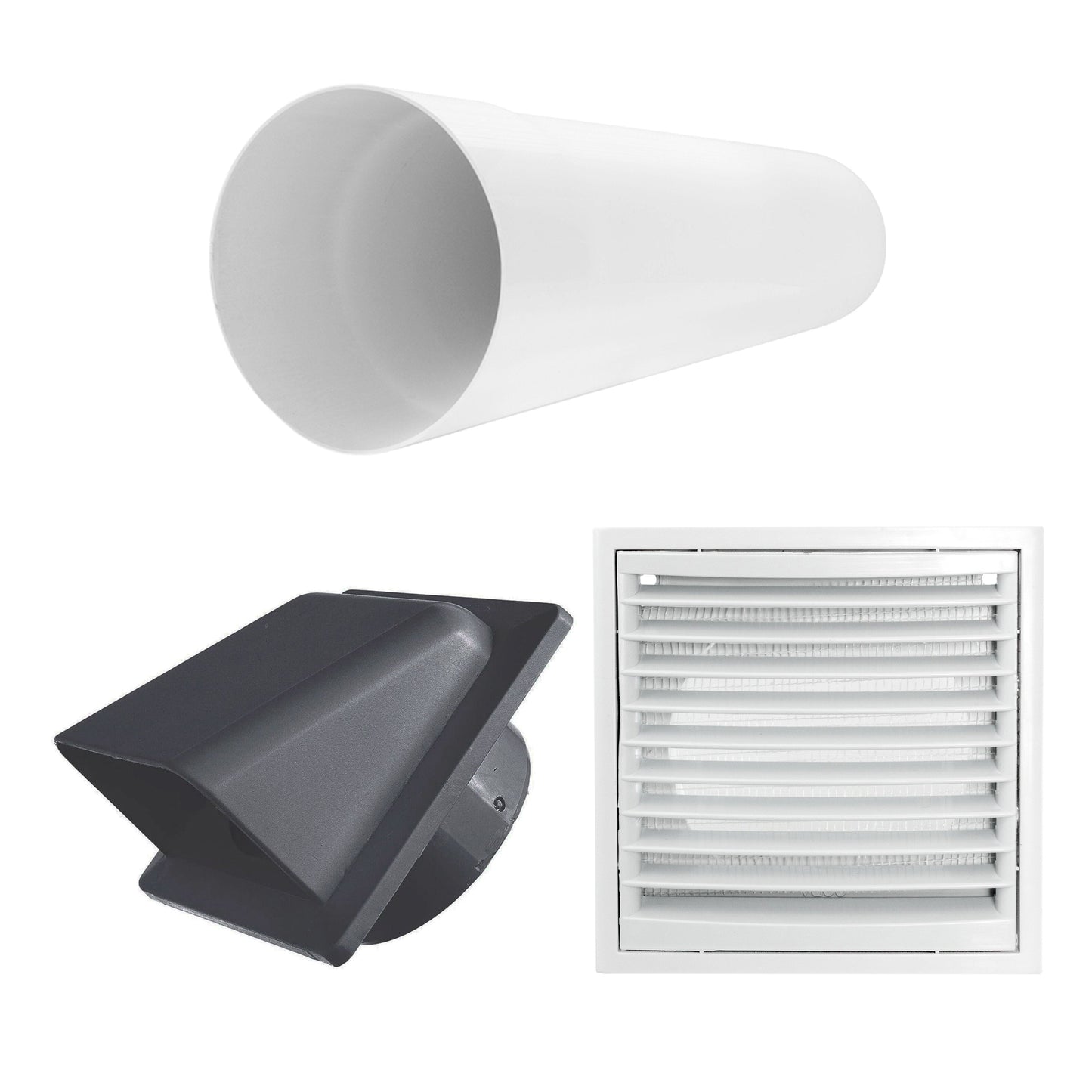 Wall Duct Ventilation Set with VC-KR0153 Louvre Grille and Graphite External Cover