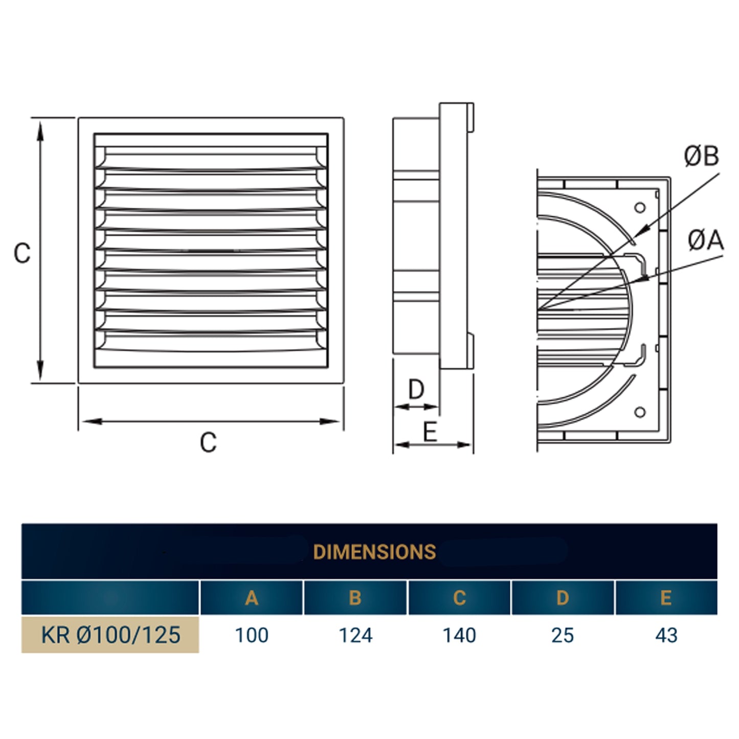 KR100/125 Model Louvre Vent