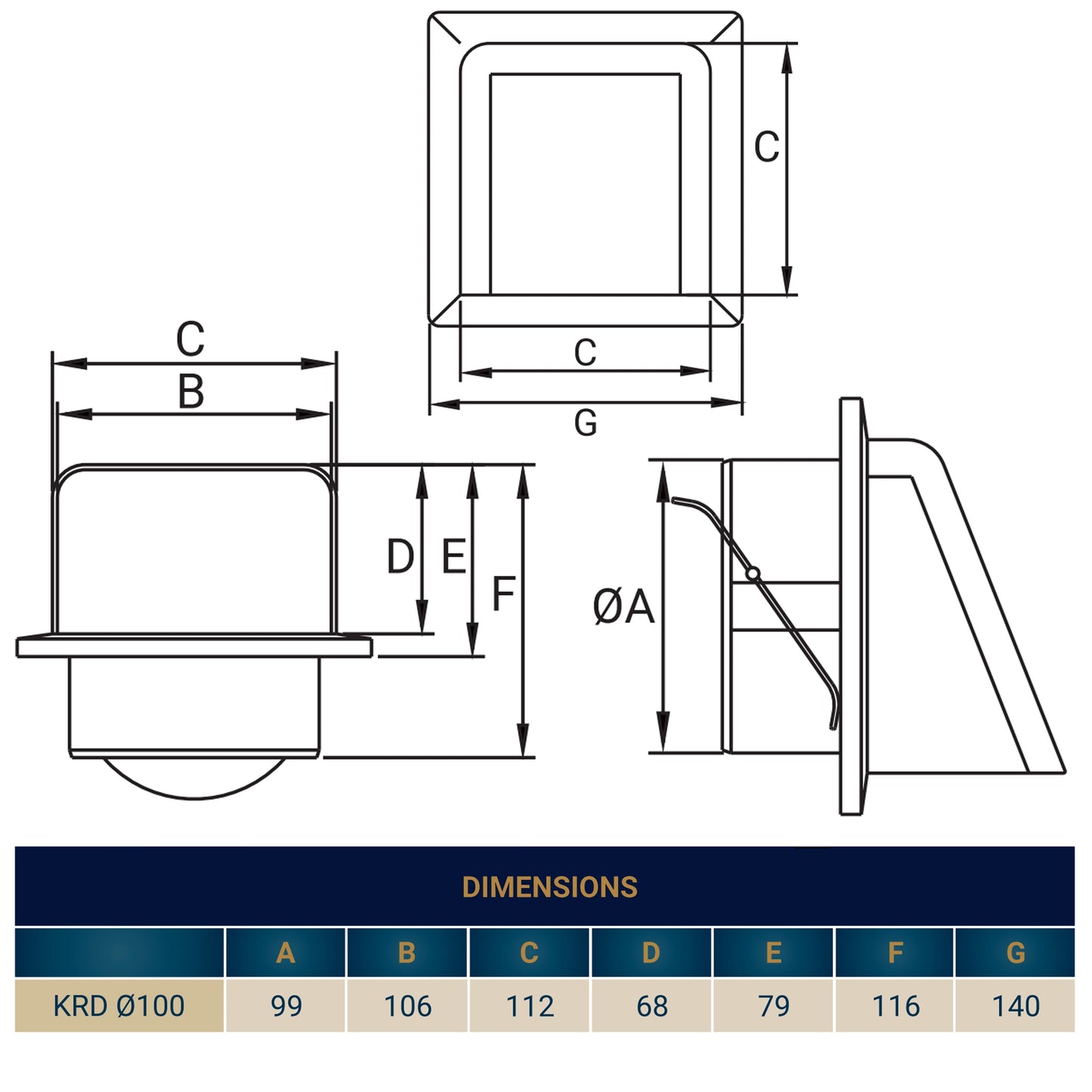 KRD/100 White External Louvre Vent, fi100mm