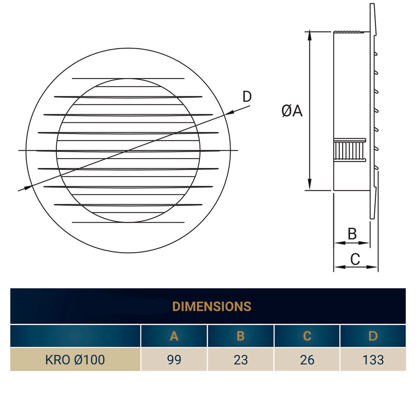 KRO 100 Model Louvre Vent with Insect Mesh