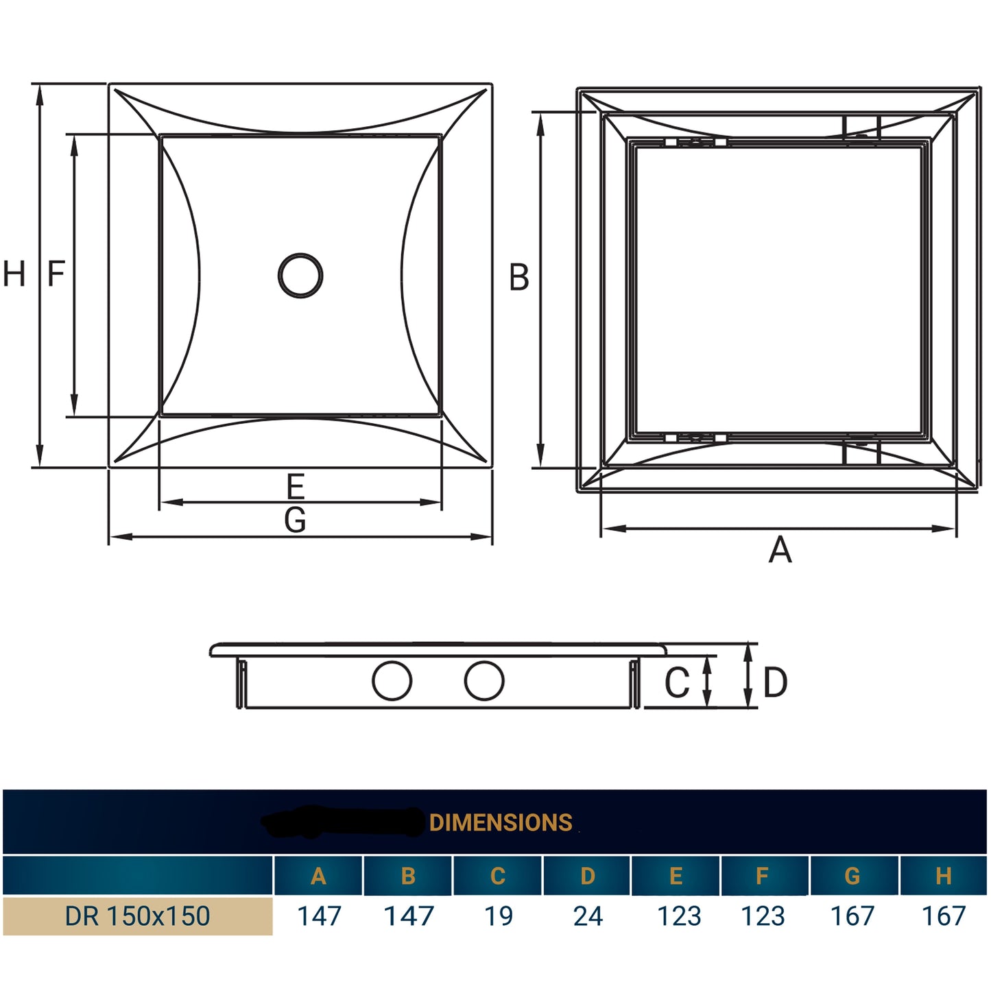 White PP Access Door Panel 150mm x 150mm