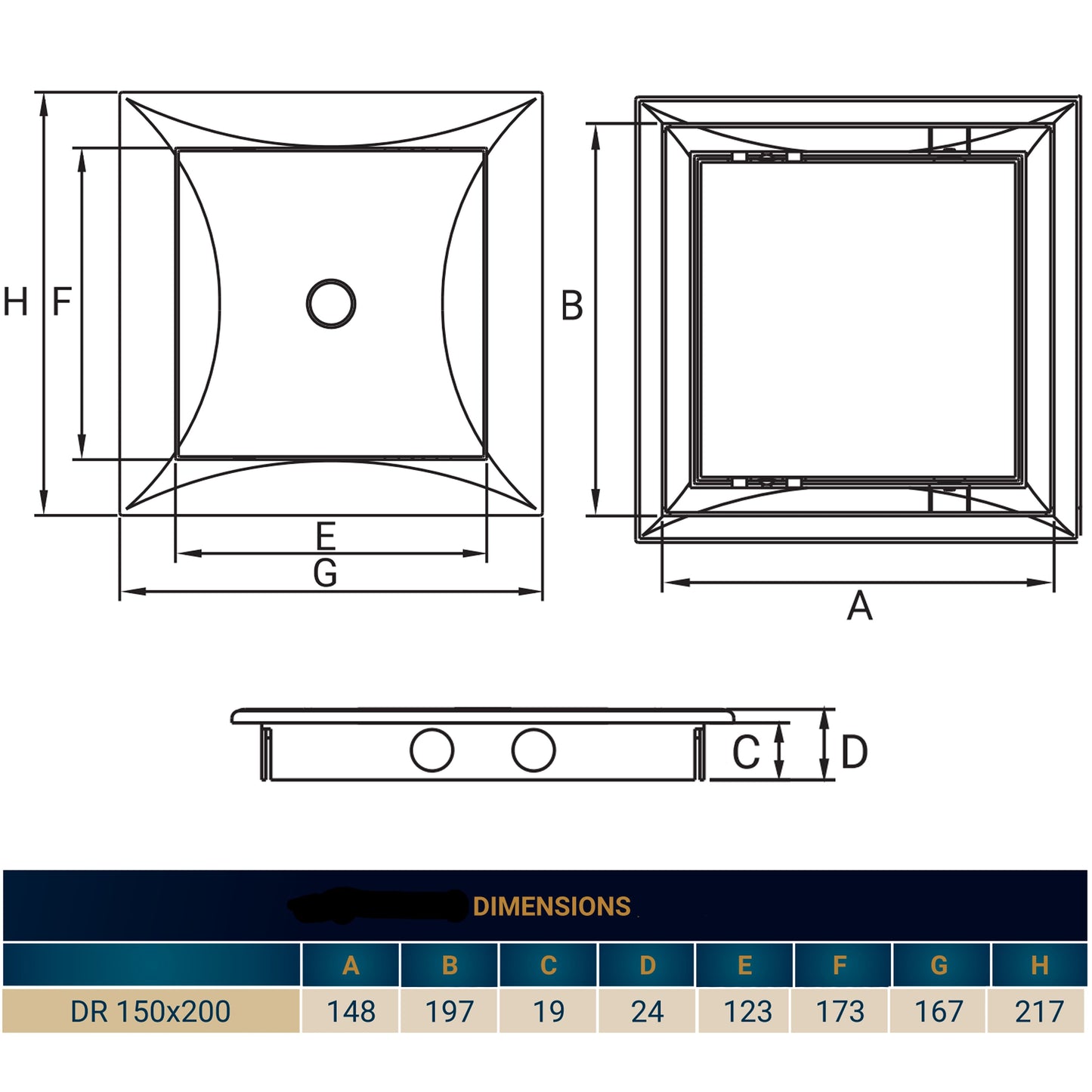 White PP Access Door Panel 150mm x 200mm