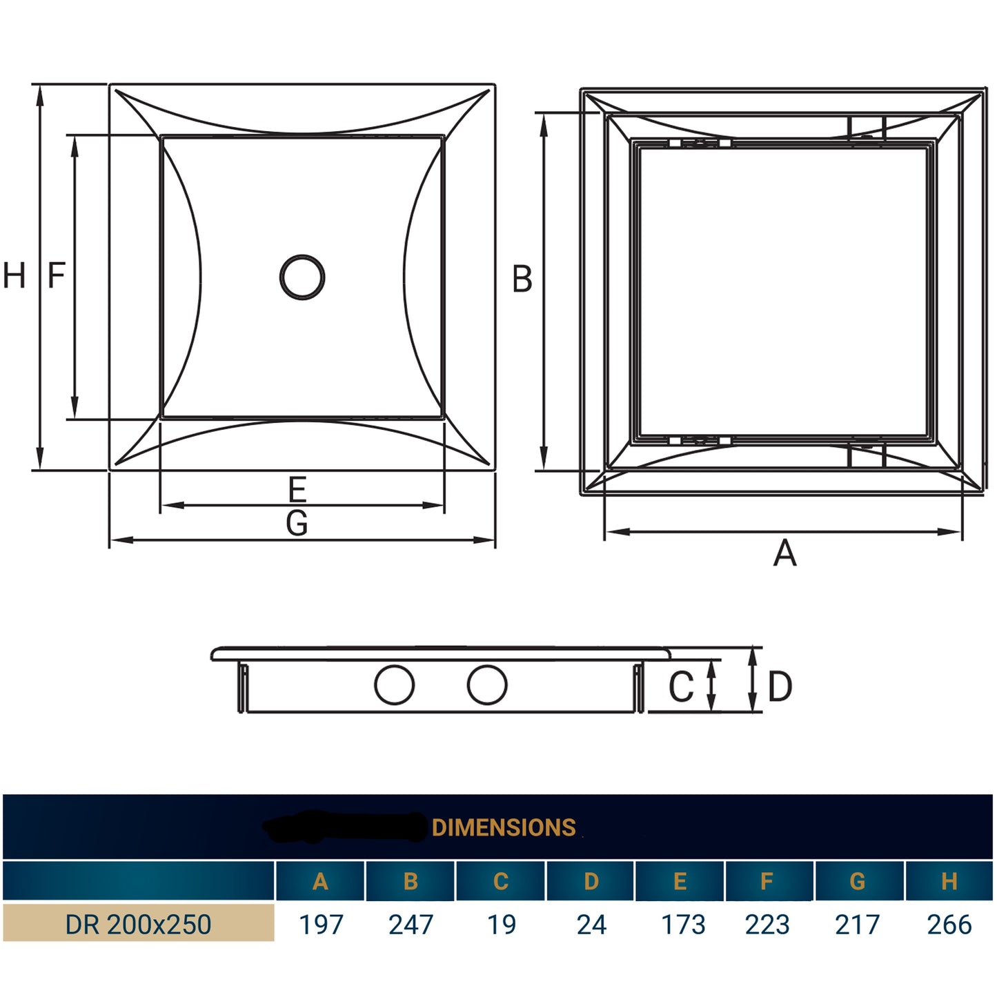White PP Access Door Panel 200mm x 250mm