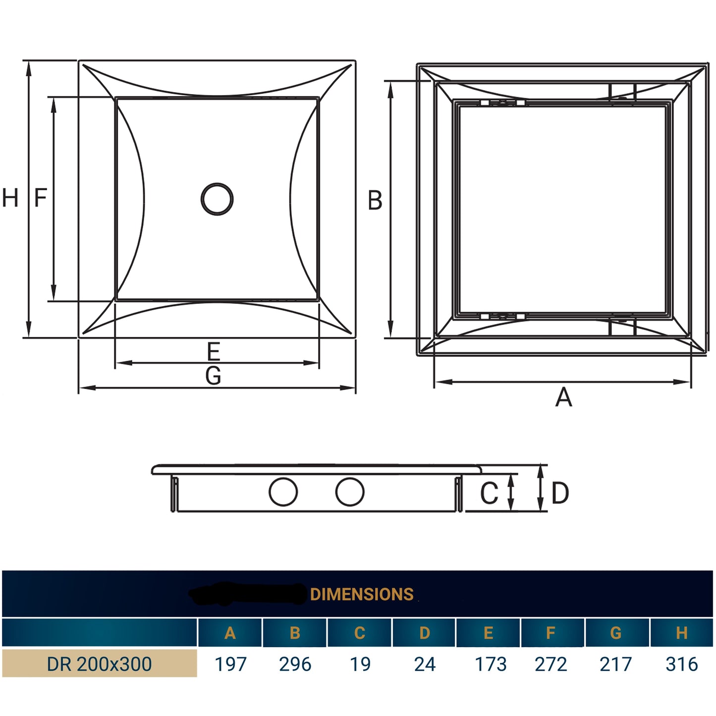 White PP Access Door Panel 200mm x 300mm