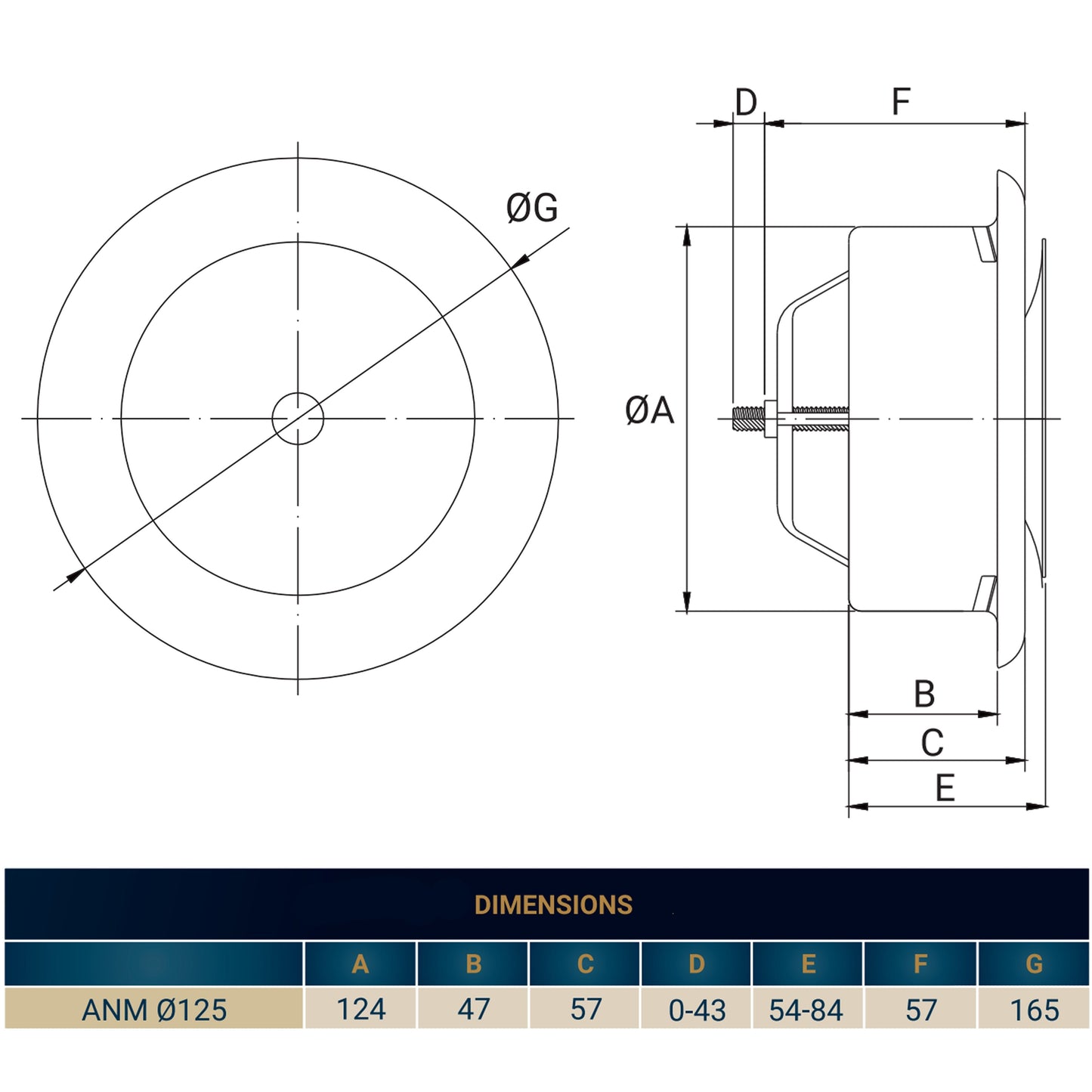 Anemostat SV White Metal Ceiling Extract Valve 125mm
