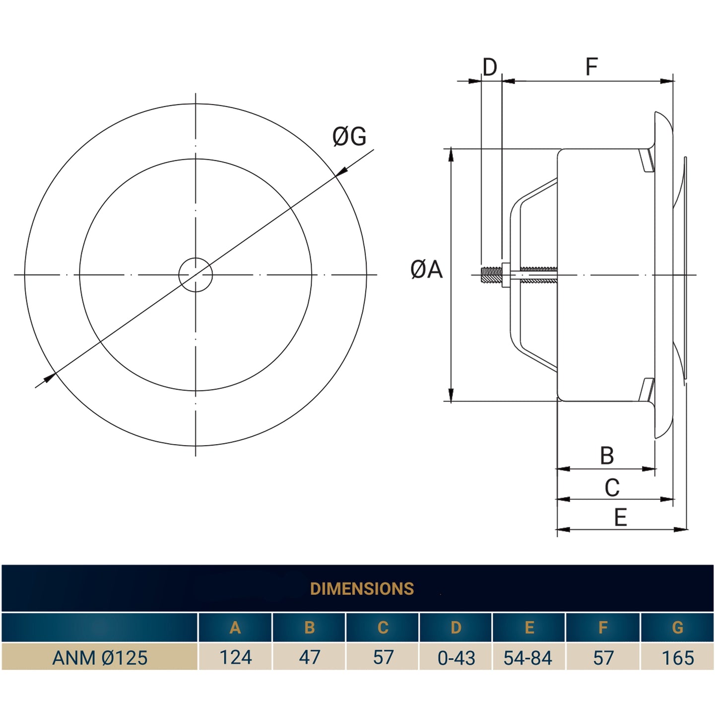 Anemostat EV White Metal Ceiling Extract Valve 125mm