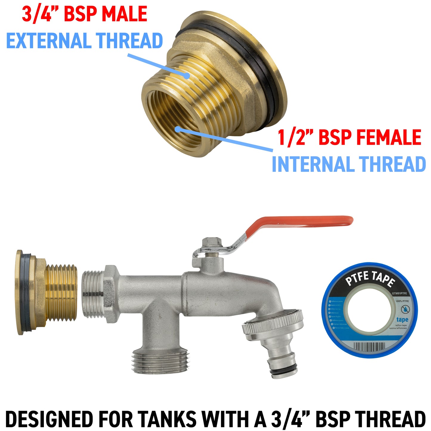 ¾” Water Butt Brass Set Complete with Dual Tap