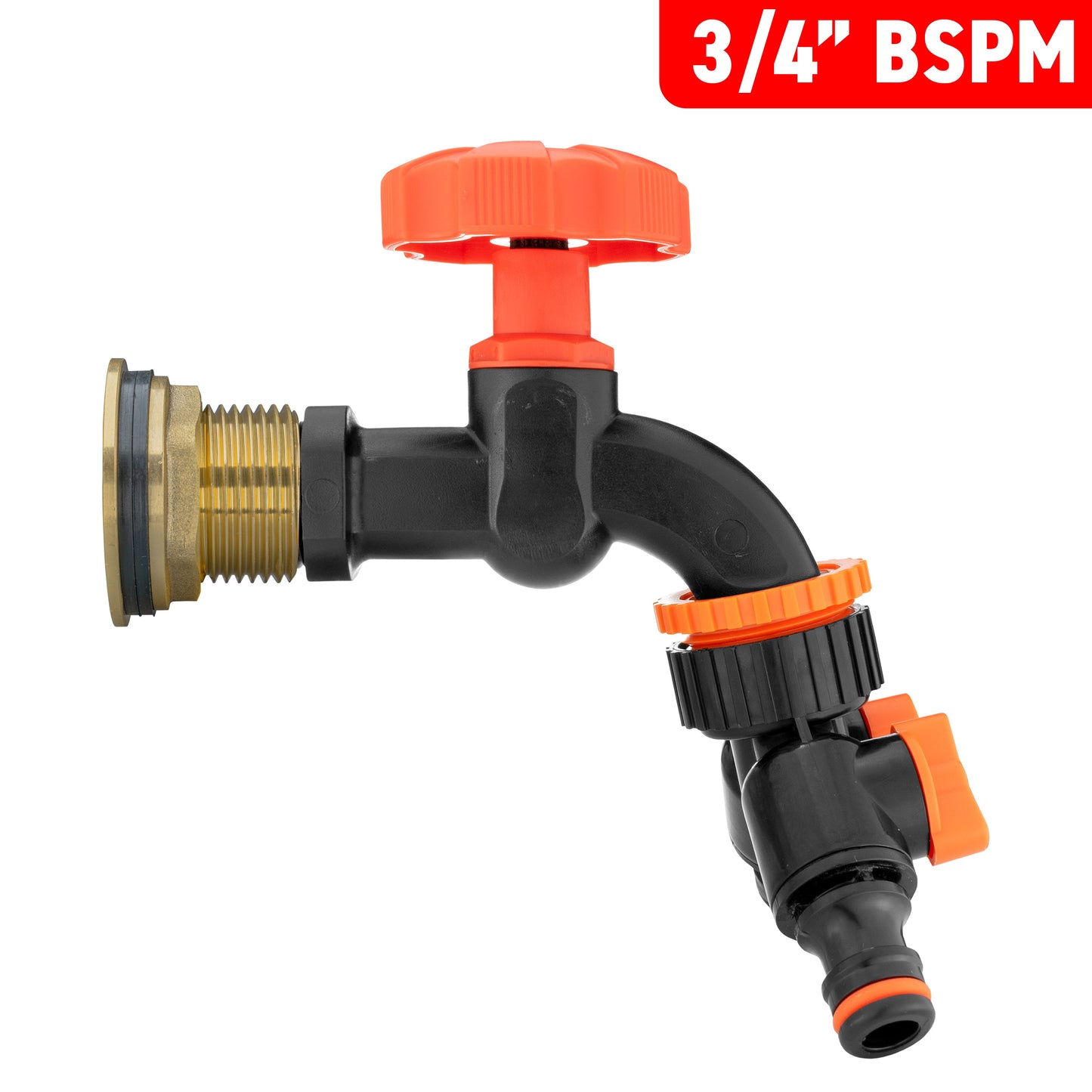 3/4" Brass Water Butt Set with Black Rotary Tap, Dual Outlet Splitter & Drill Bit
