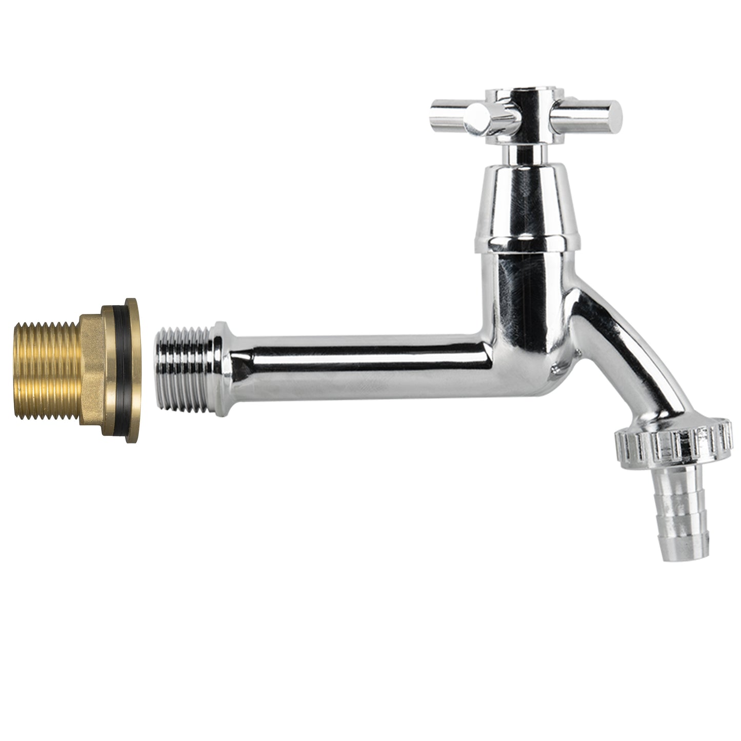3/4" Brass Water Butt Fitting Set with Extended Chrome-Plated Brass Tap and 1/2" Hose Tail