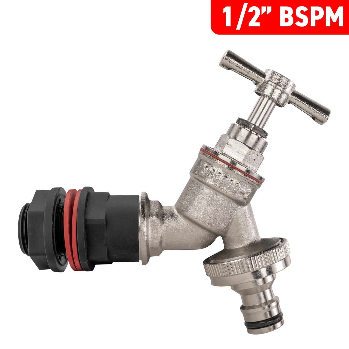 ½" Water Butt Set with Nickel-Plated Tap & Quick-Connect Outlet + Drill Bit