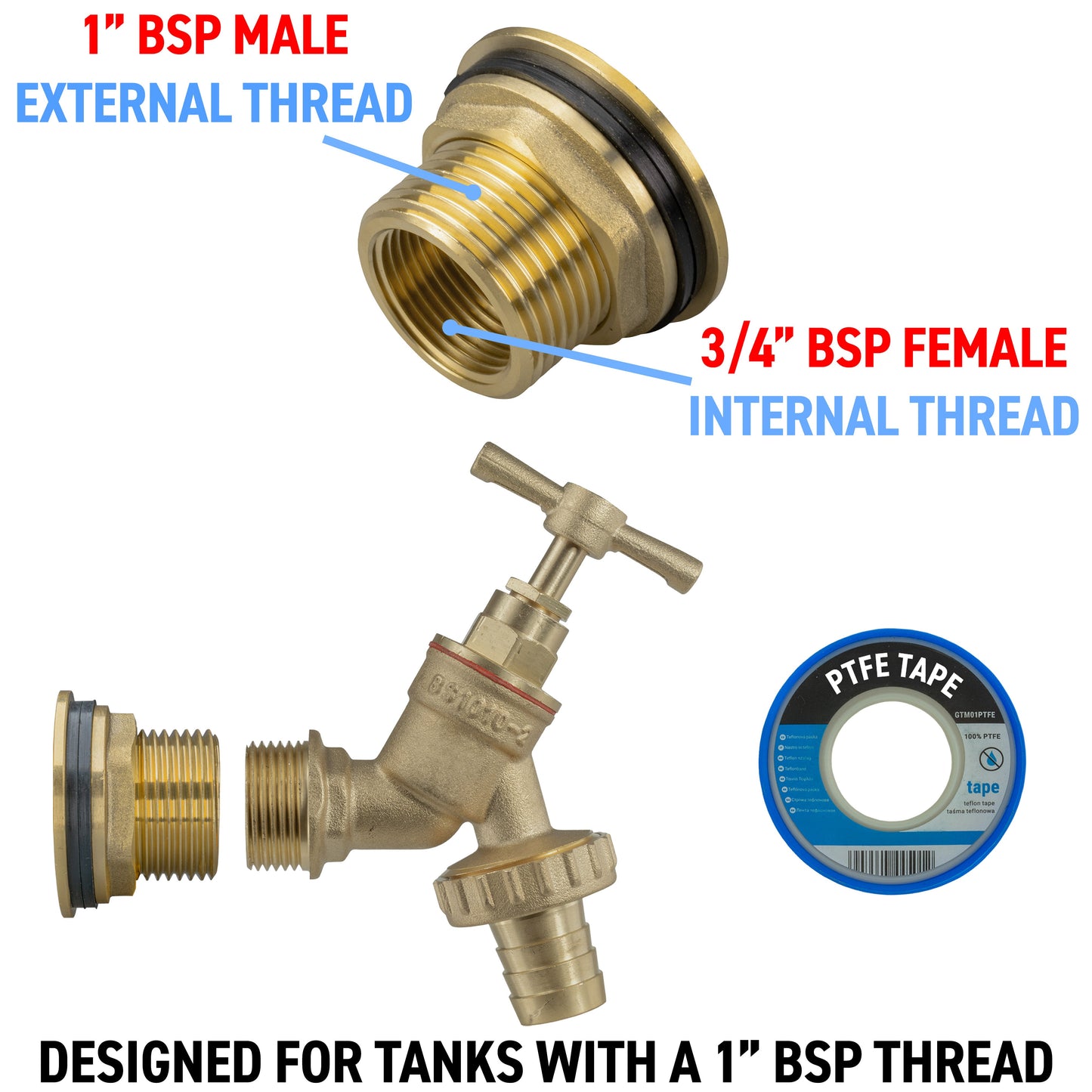 1" Brass Water Butt Set with Barbed Brass Tap & Hole Saw Drill Bit