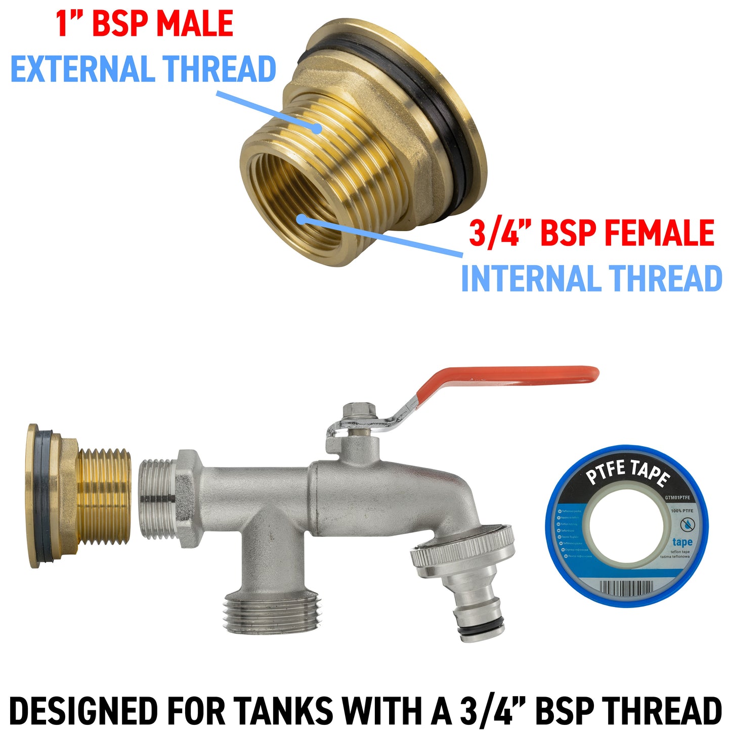 1” Water Butt Brass Set Including Dual Tap