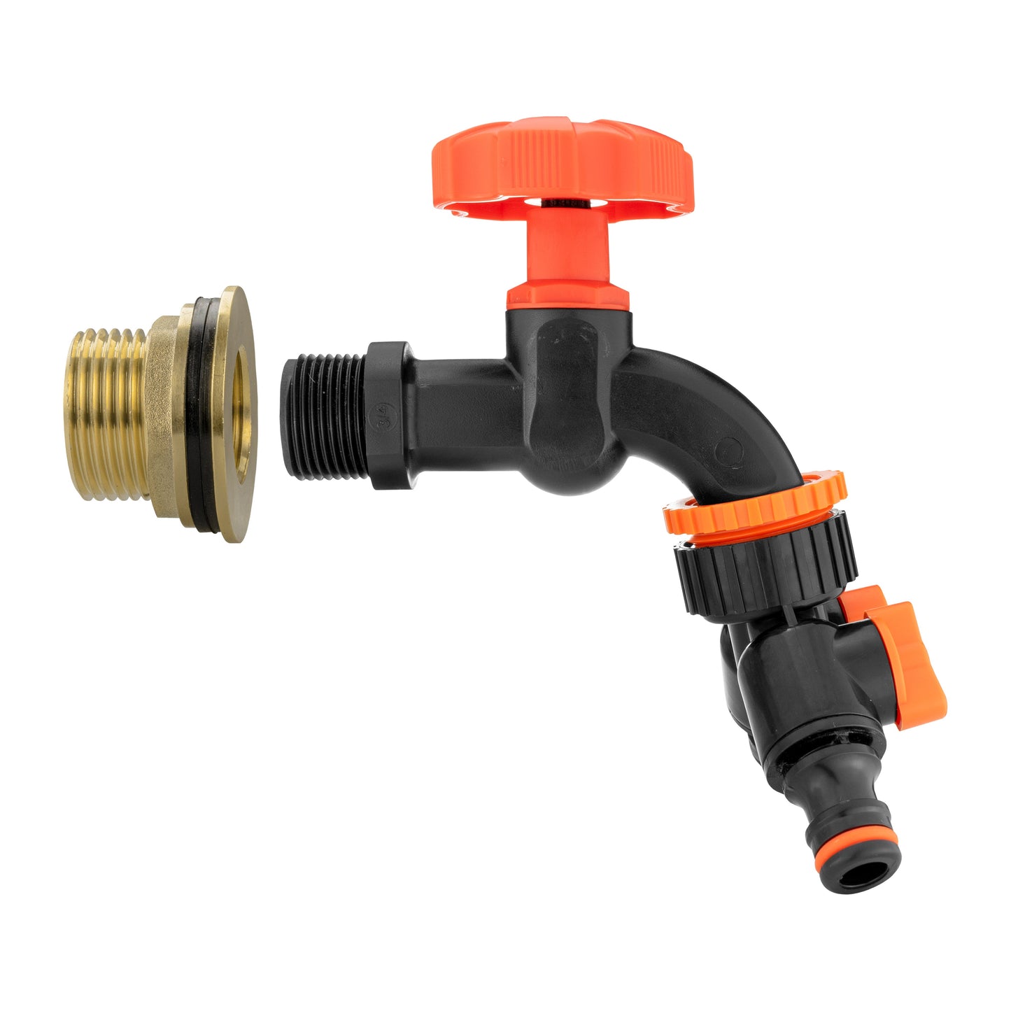 1’’ Water Butt Brass Set with Black Dial Tap, Dual Outlet Splitter & Drill Bit