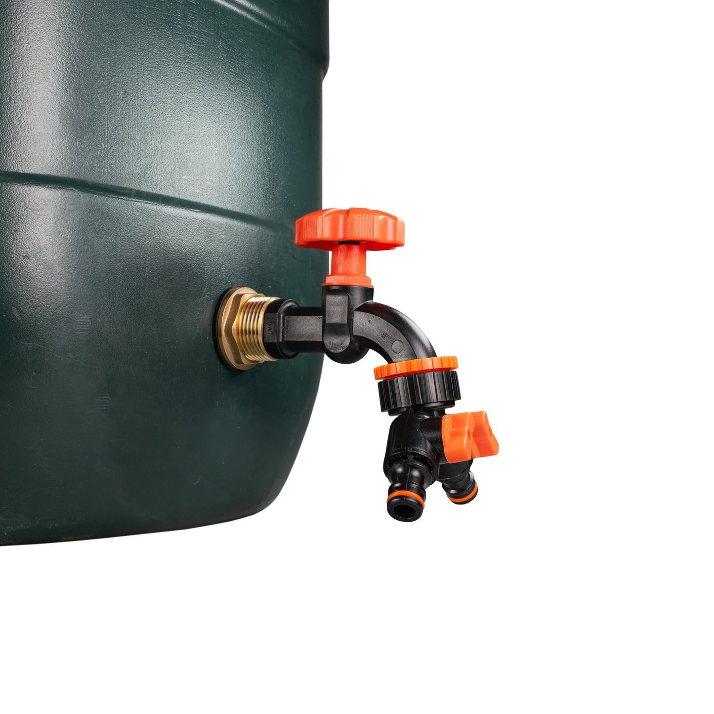 1’’ Water Butt Brass Set with Black Dial Tap, Dual Outlet Splitter & Drill Bit