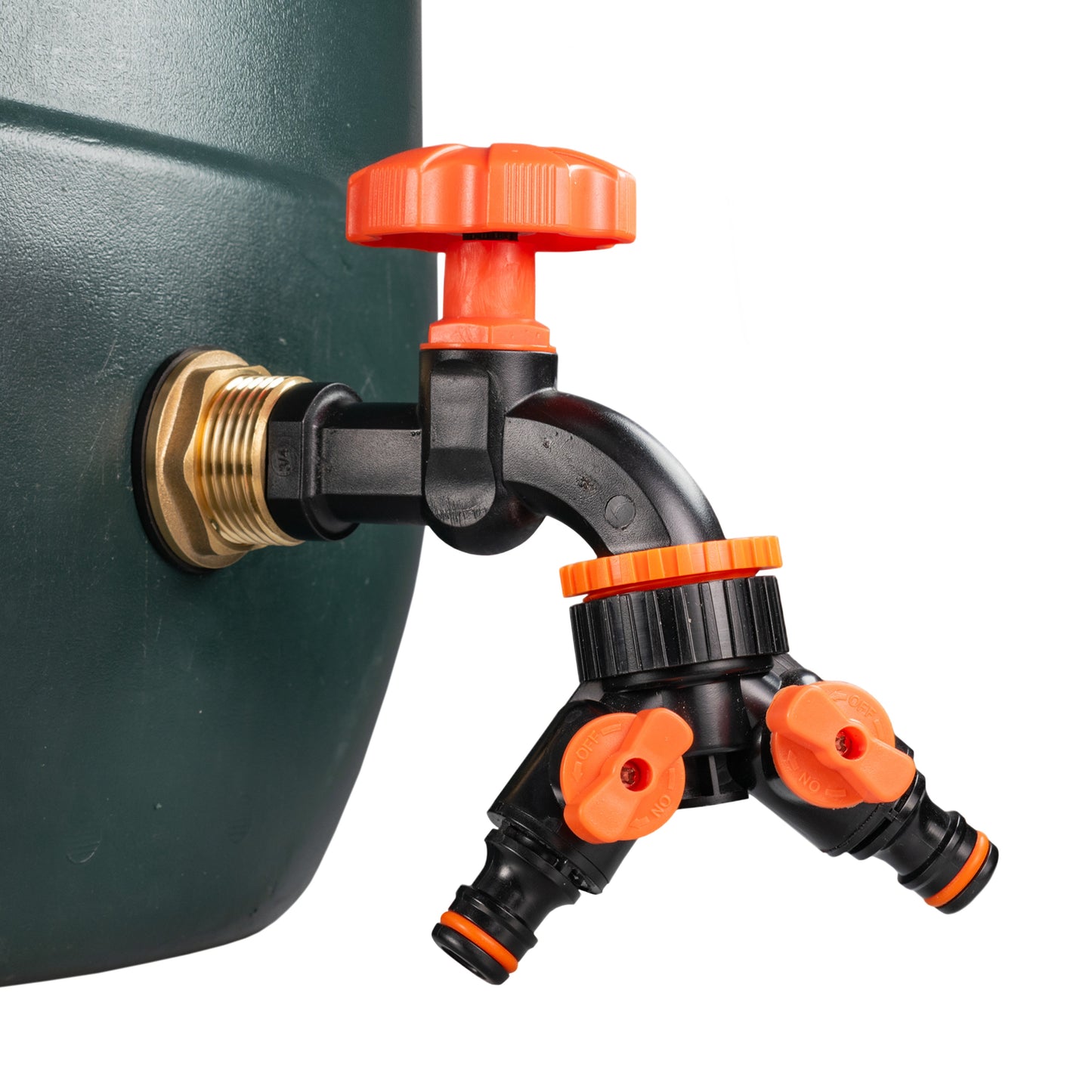 1’’ Water Butt Brass Set with Black Dial Tap, Dual Outlet Splitter & Drill Bit