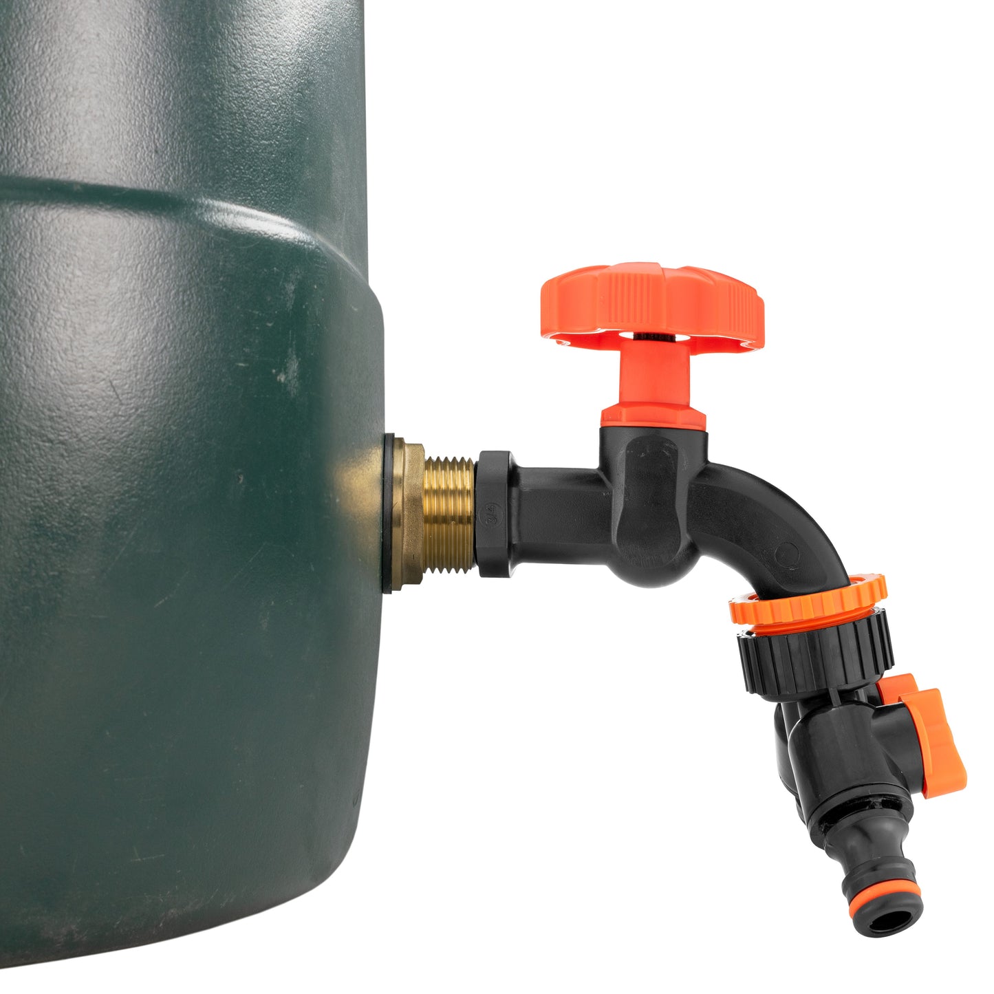 1’’ Water Butt Brass Set with Black Dial Tap, Dual Outlet Splitter & Drill Bit