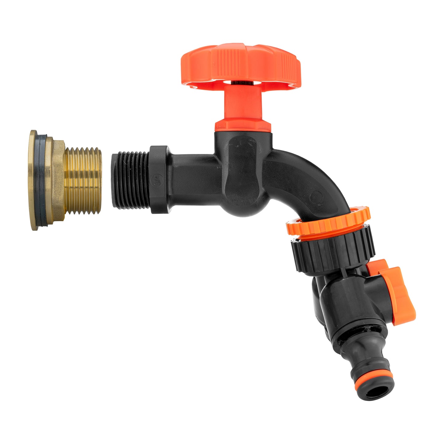 1’’ Water Butt Brass Set with Black Dial Tap, Dual Outlet Splitter & Drill Bit
