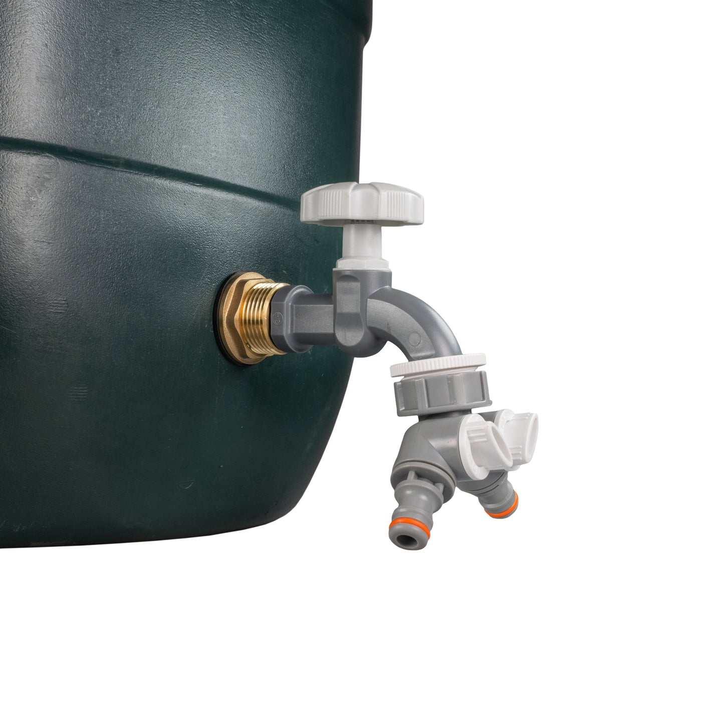 1’’ Water Butt Brass Set with Grey Dial Tap, Dual Outlet Splitter & Drill Bit