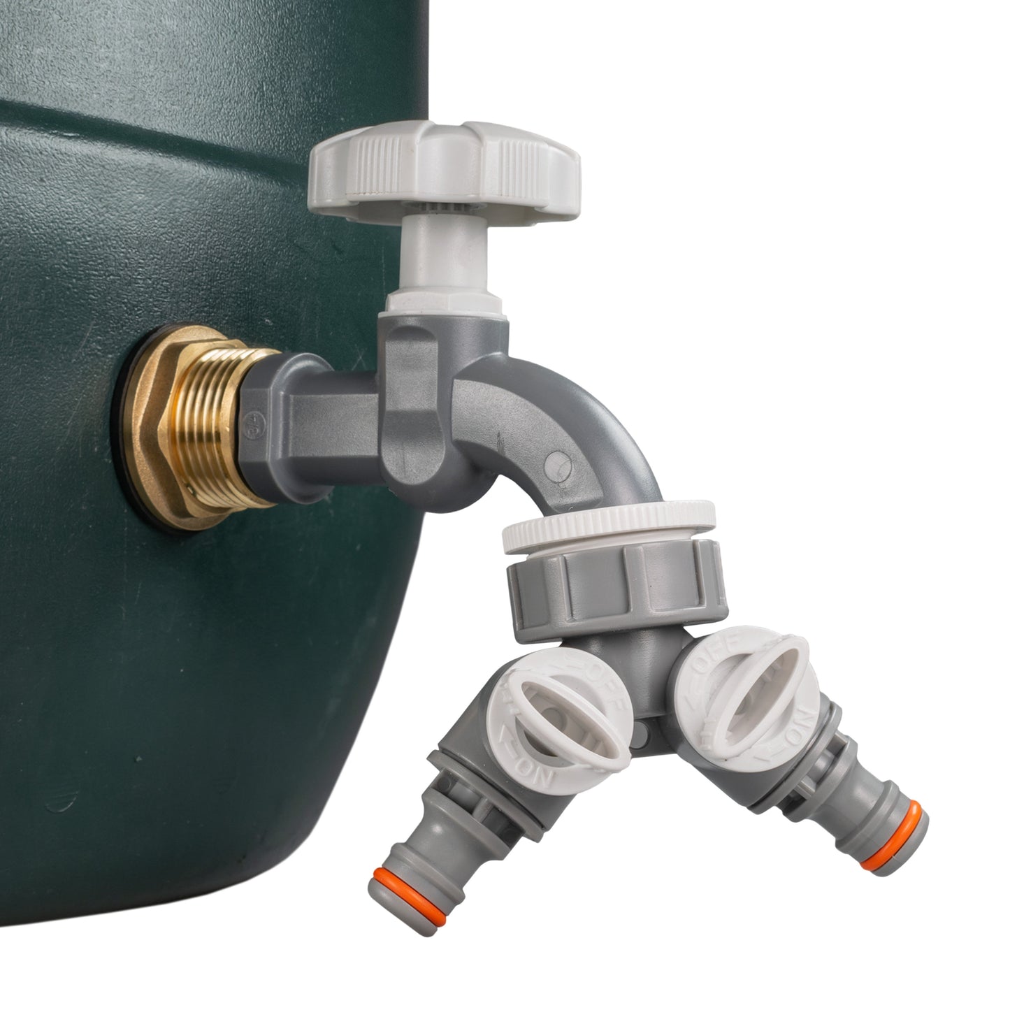 1’’ Water Butt Brass Set with Grey Dial Tap, Dual Outlet Splitter & Drill Bit