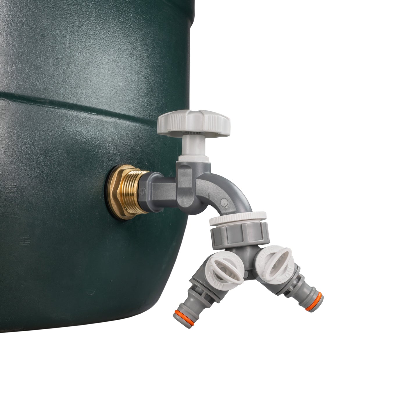1’’ Water Butt Brass Set with Grey Dial Tap, Dual Outlet Splitter & Drill Bit