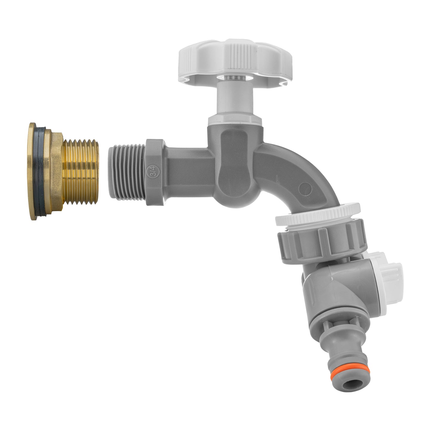 1’’ Water Butt Brass Set with Grey Dial Tap, Dual Outlet Splitter & Drill Bit