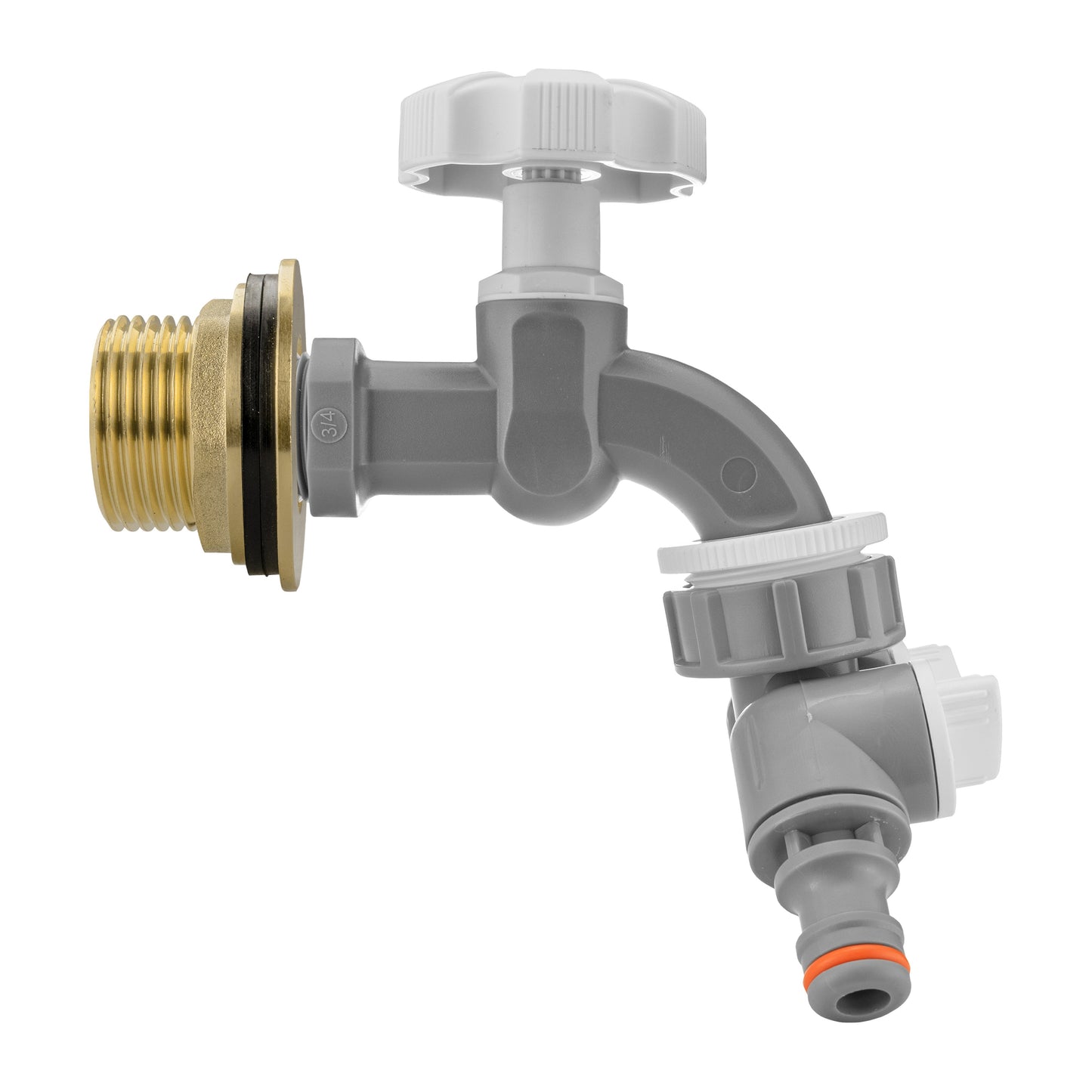 1’’ Water Butt Brass Set with Grey Dial Tap, Dual Outlet Splitter & Drill Bit