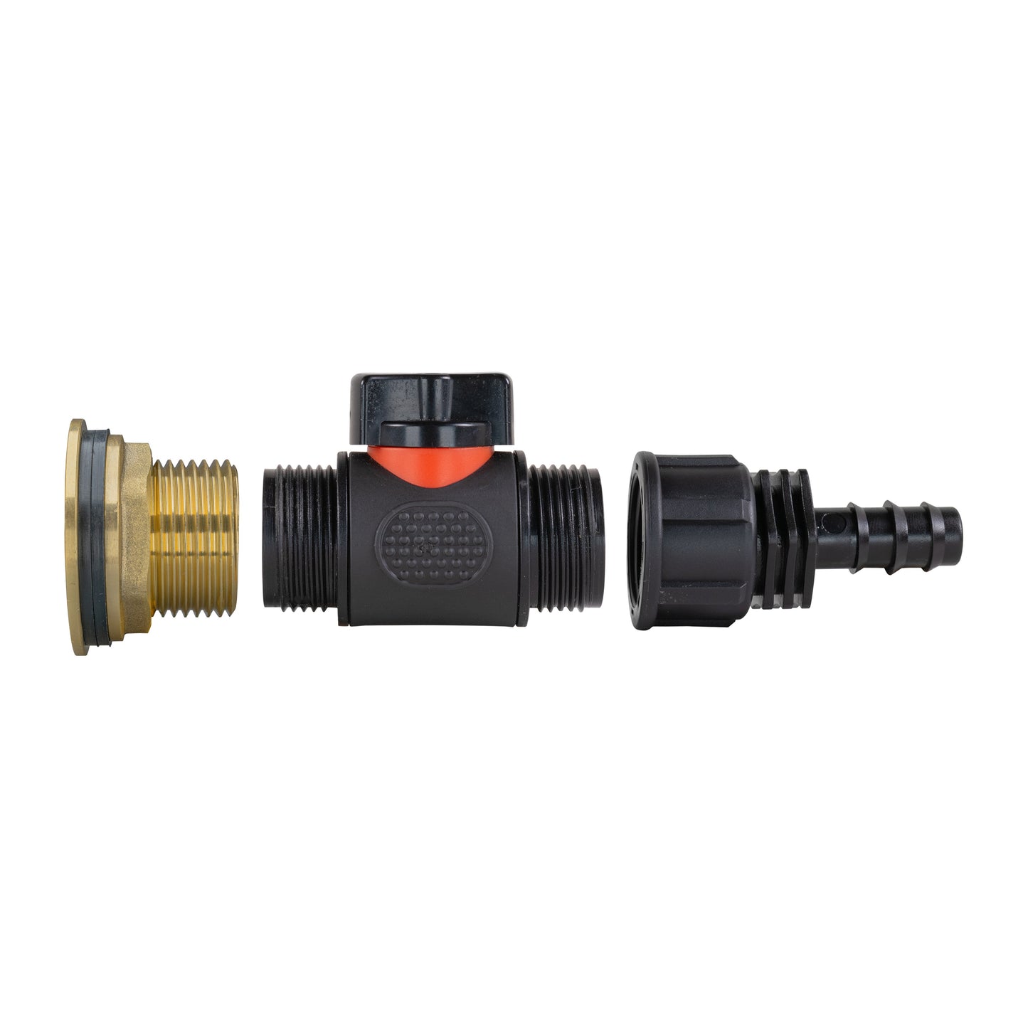 1" Brass Water Butt Set Including Inline Valve & 16mm Barb Connector