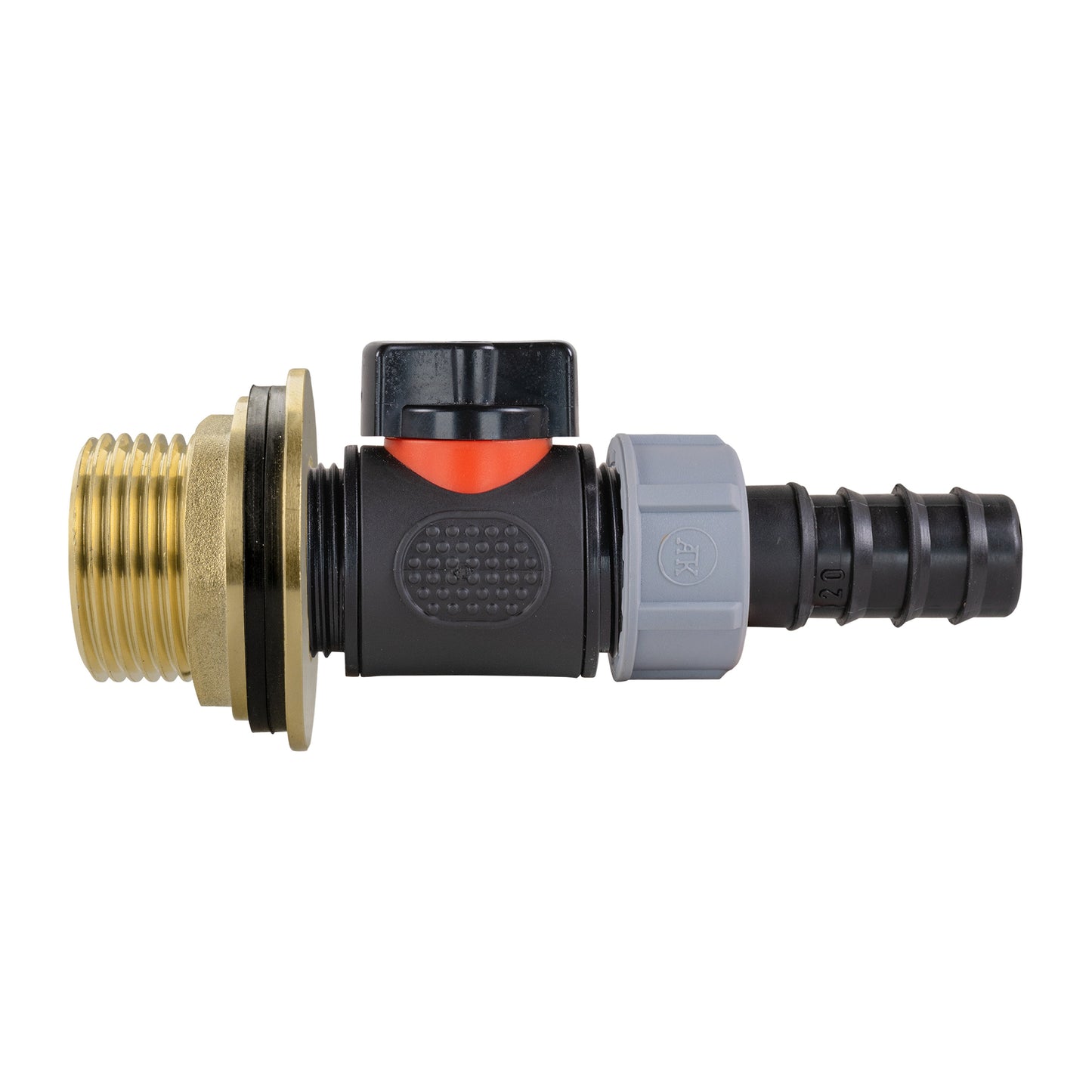 1" Brass Water Butt Set Including Inline Valve & 20mm Barb Connector