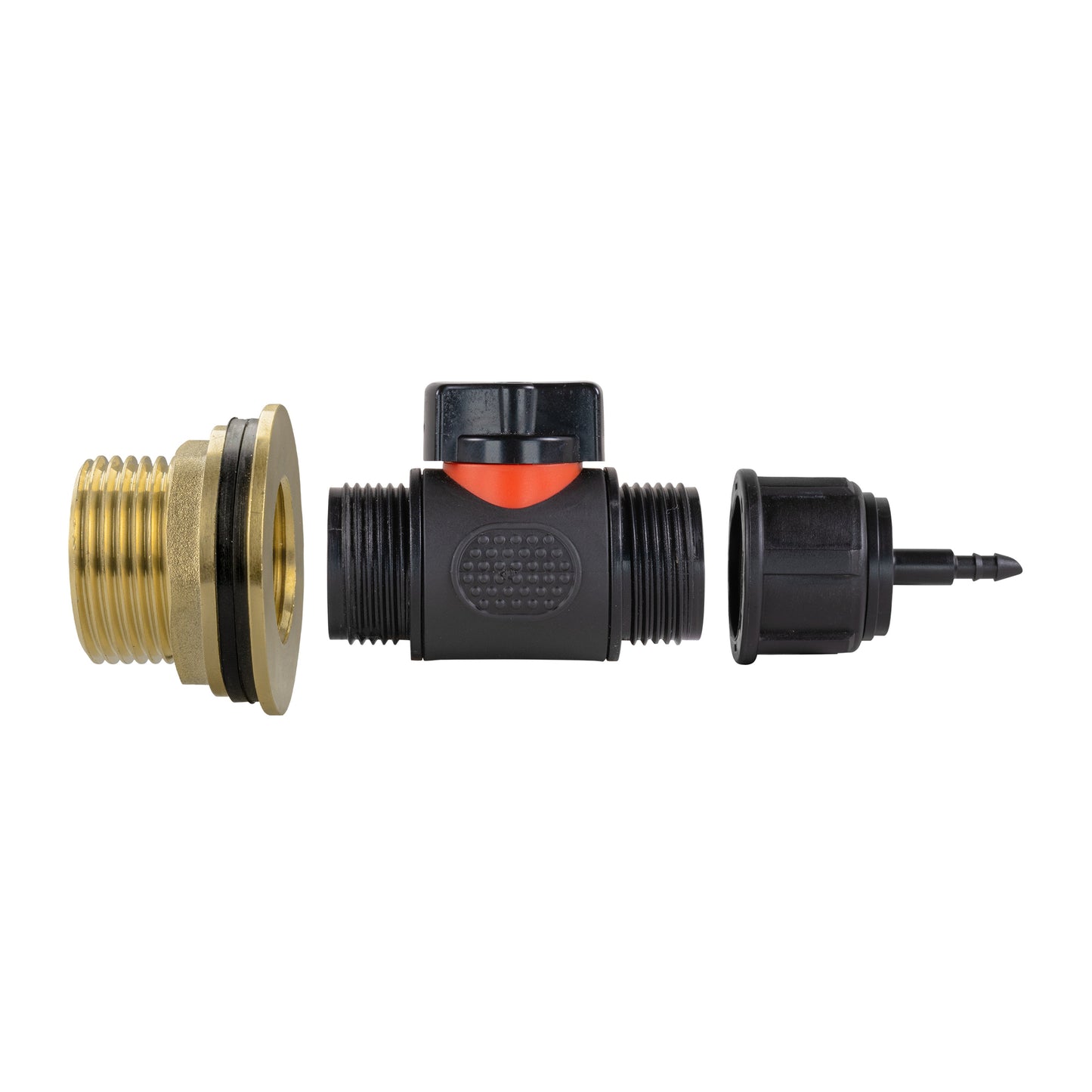 1" Brass Water Butt Set Including Inline Valve & 4mm Barb Connector