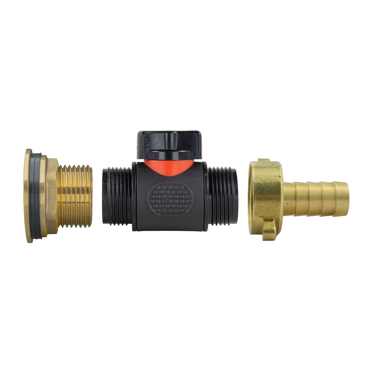1" Brass Water Butt Set Including Inline Valve & 1/2" Brass Barb Connector