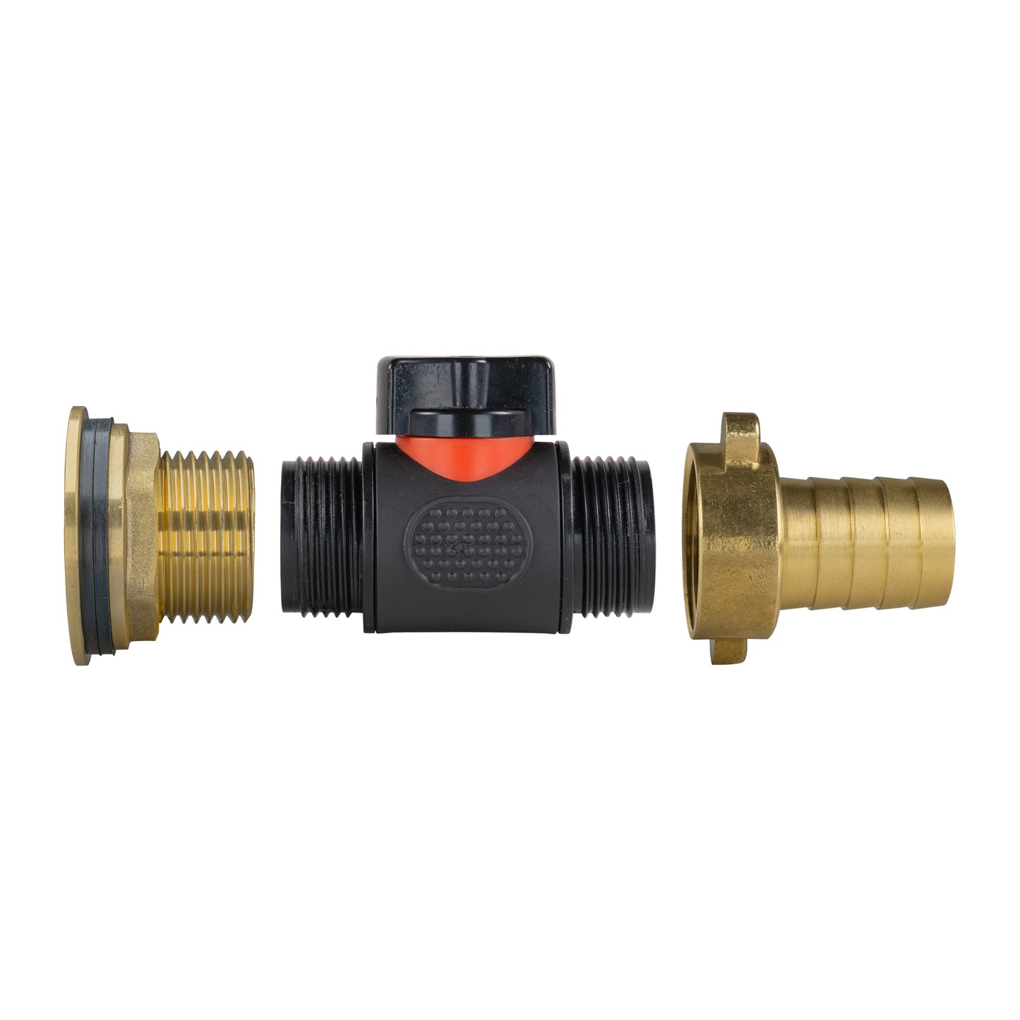 1" Brass Water Butt Set Including Inline Valve & ¾" Brass Barb Connector
