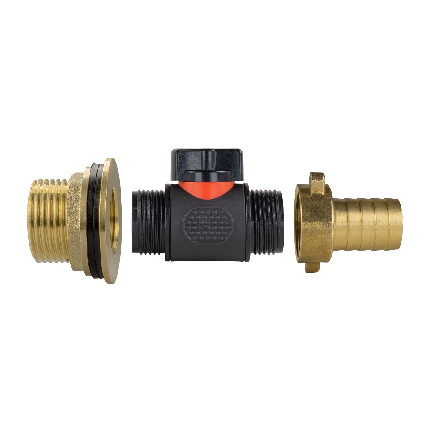 1" Brass Water Butt Set Including Inline Valve & ¾" Brass Barb Connector