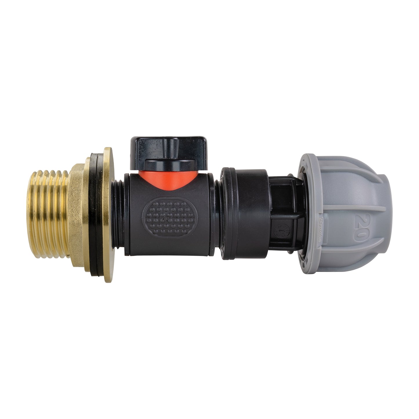 1" Brass Water Butt Set Including In-Line Valve & 20mm MDPE Connector