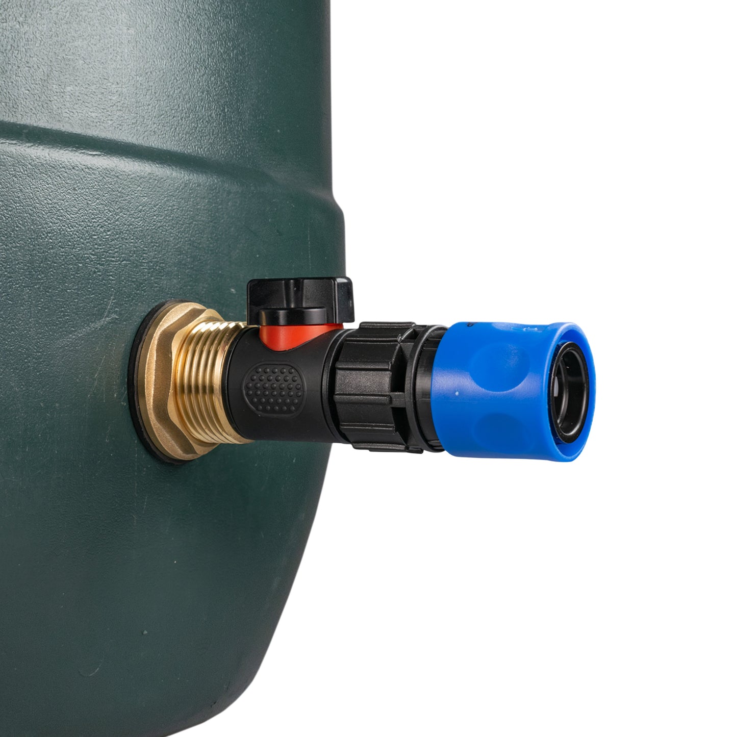 1" Brass Water Butt Fitting Set with In-Line Valve, Blue Female Quick Connector & Drill Bit