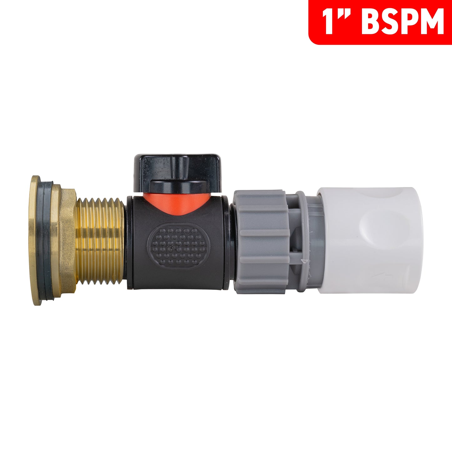 1" Brass Water Butt Fitting Set with In-Line Valve, WL Female Quick Connector & Drill Bit
