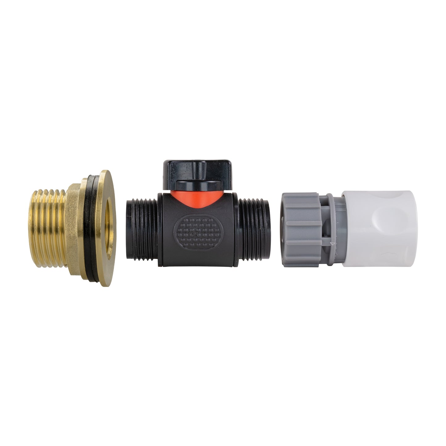 1" Brass Water Butt Fitting Set with In-Line Valve, WL Female Quick Connector & Drill Bit